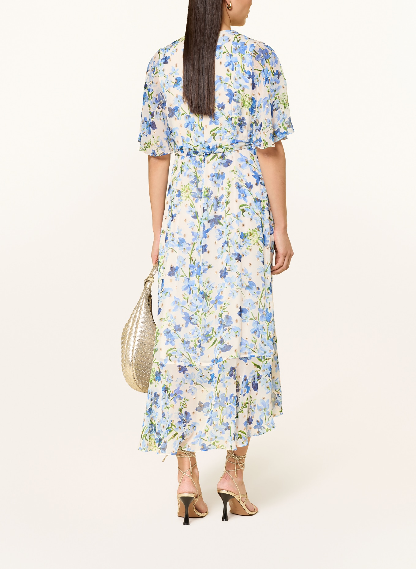 Phase Eight Wickelkleid JULIETTE mit Glitzergarn und Volants: ECRU / GOLD / DUNKELBLAU