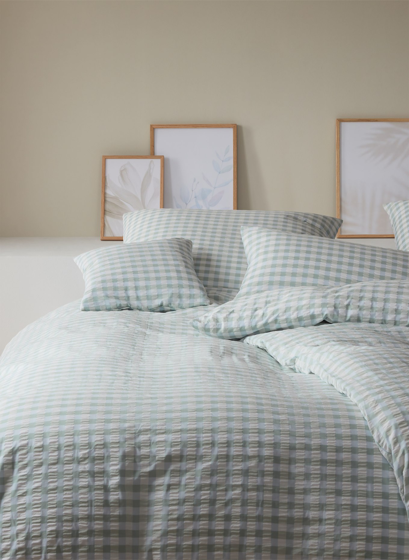 elegante Linge de lit: BLEU GRIS / CRÈME / VERT CLAIR