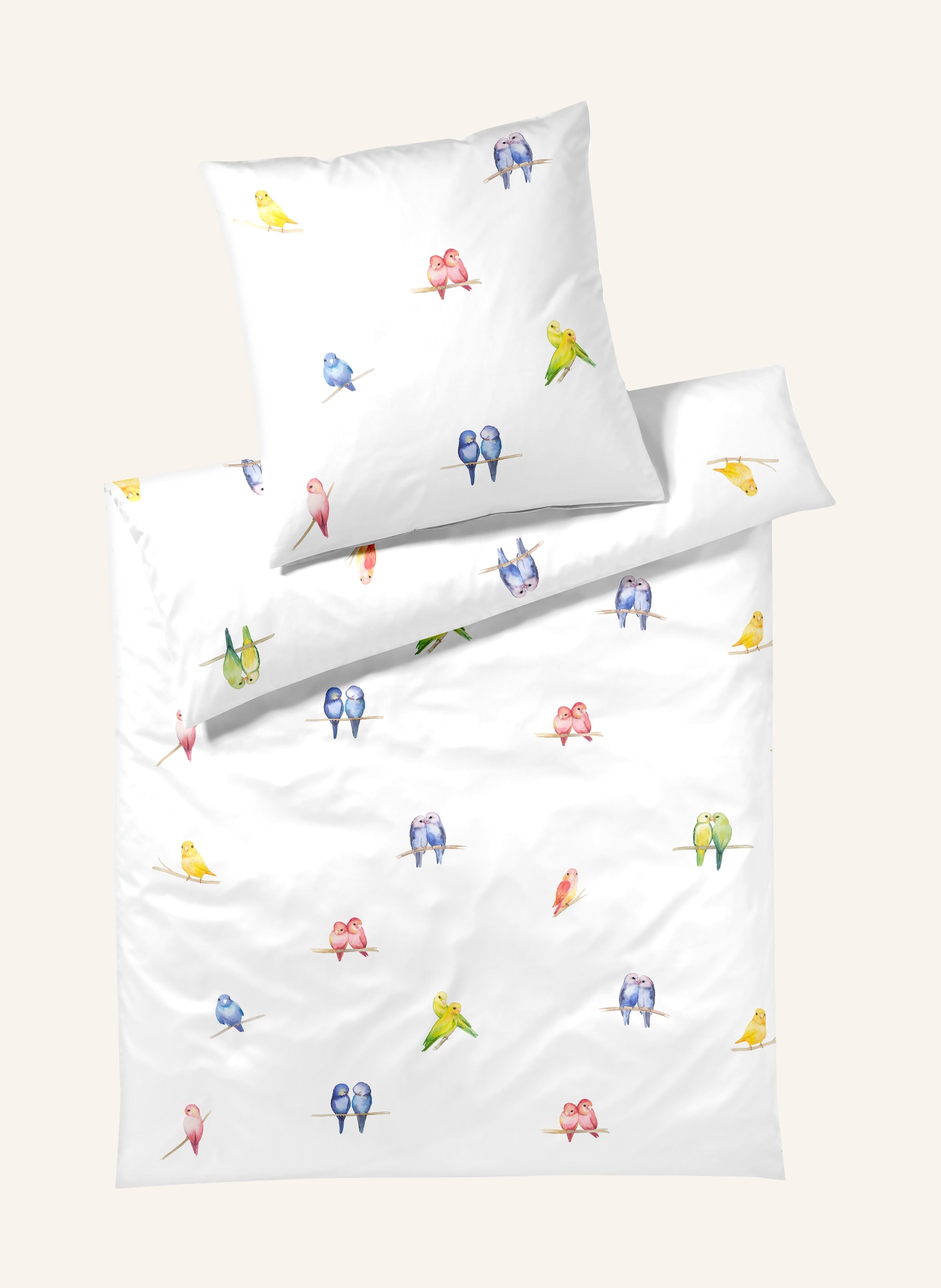 elegante Linge de lit LOVEBIRDS: BLANC / ROUGE / BLEU