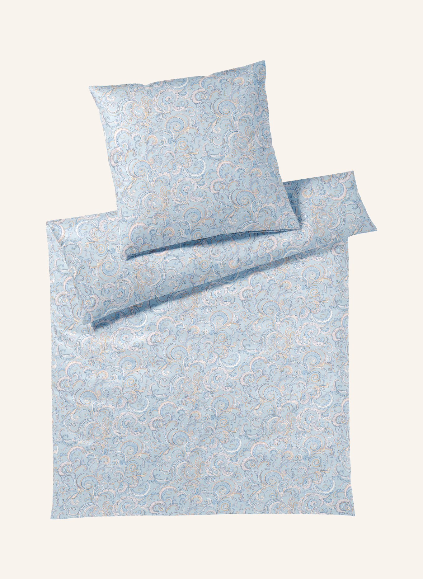 elegante Linge de lit GRACE: BLEU CLAIR / ORANGE CLAIR / BLANC