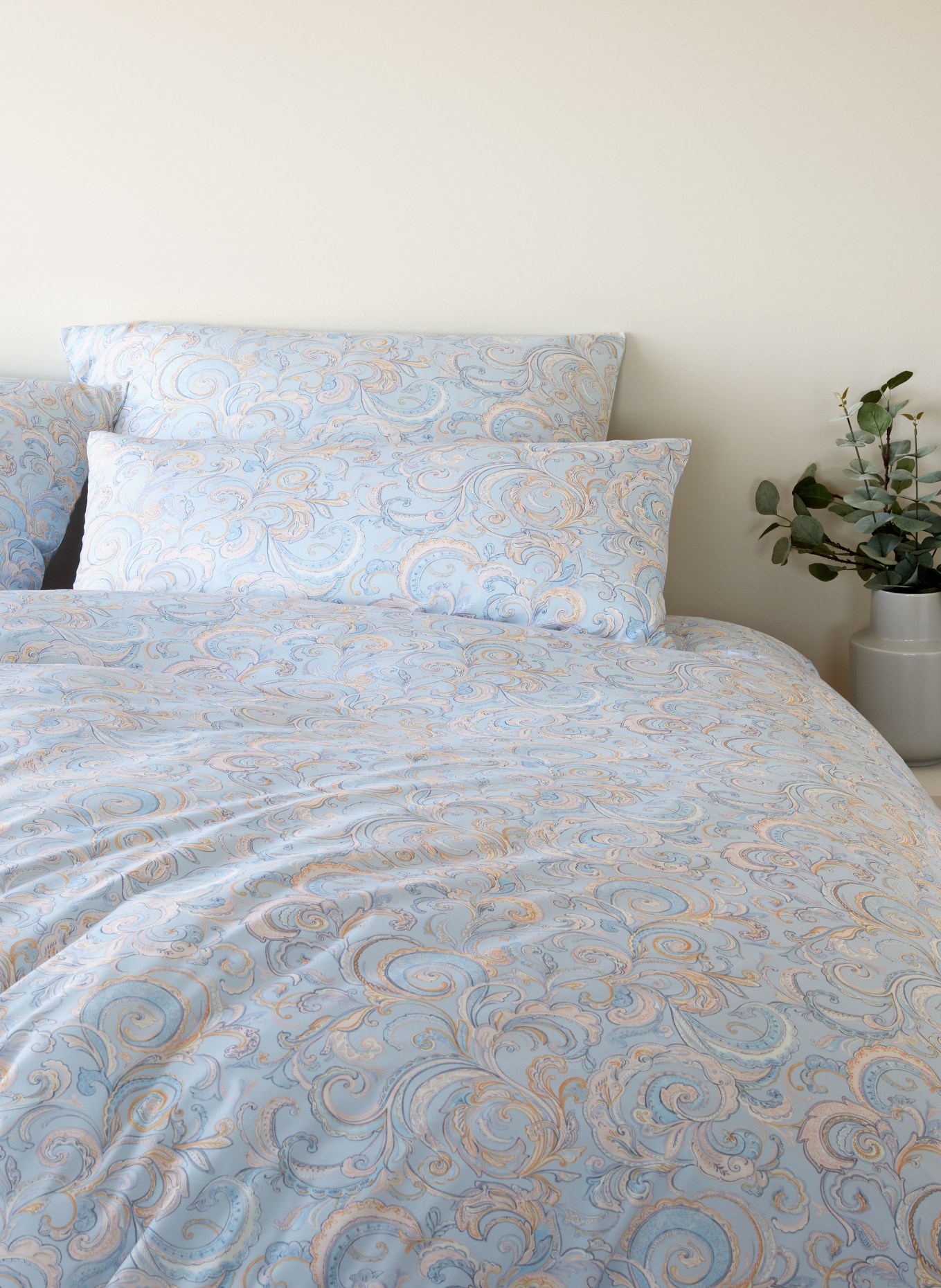 elegante Linge de lit GRACE: BLEU CLAIR / ORANGE CLAIR / BLANC
