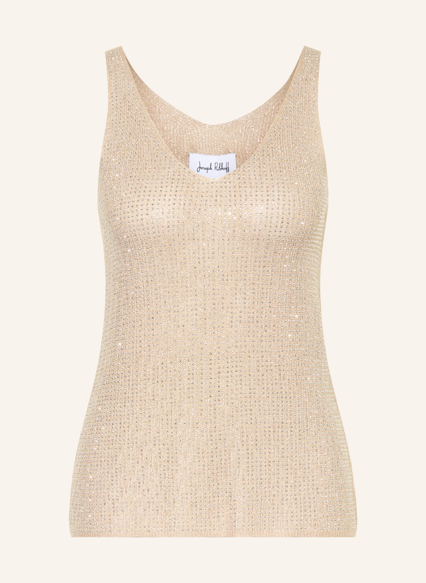 Joseph Ribkoff Knit top with rhinestones and glitter yarn: BEIGE
