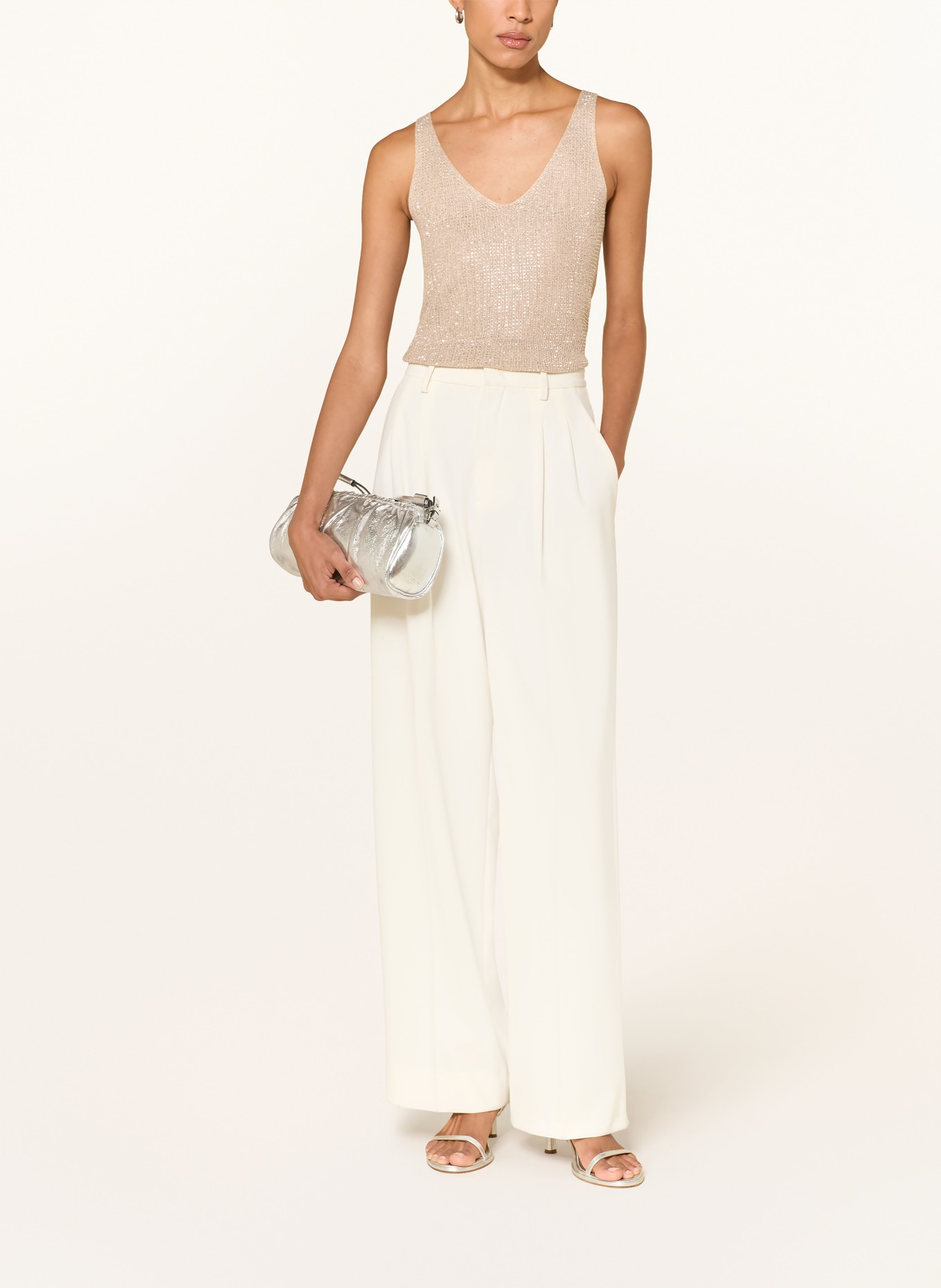 Joseph Ribkoff Knit top with rhinestones and glitter yarn: BEIGE