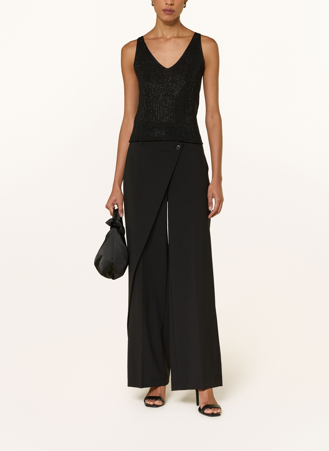 Joseph Ribkoff Stricktop mit Schmucksteinen und Glitzergarn: SCHWARZ