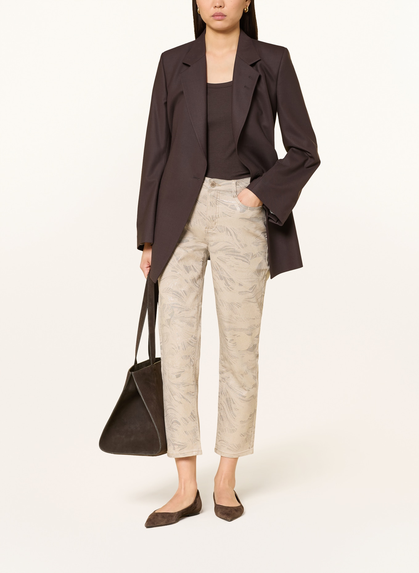 Joseph Ribkoff Cropped jeans with shiny thread: TAUPE / GOLD