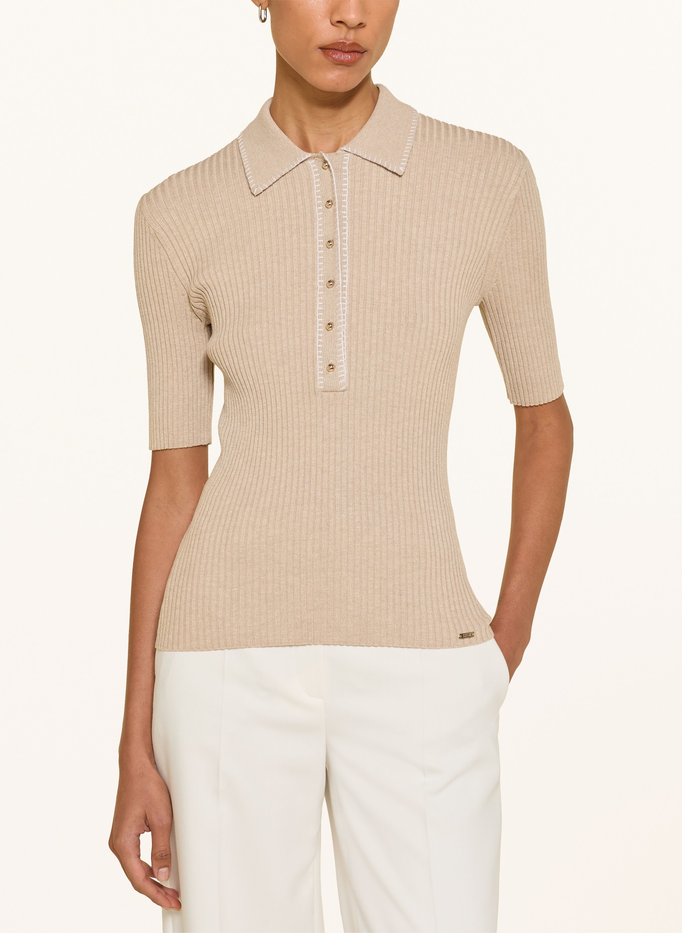 CINQUE Gebreid poloshirt CIELBO: BEIGE / GOUD