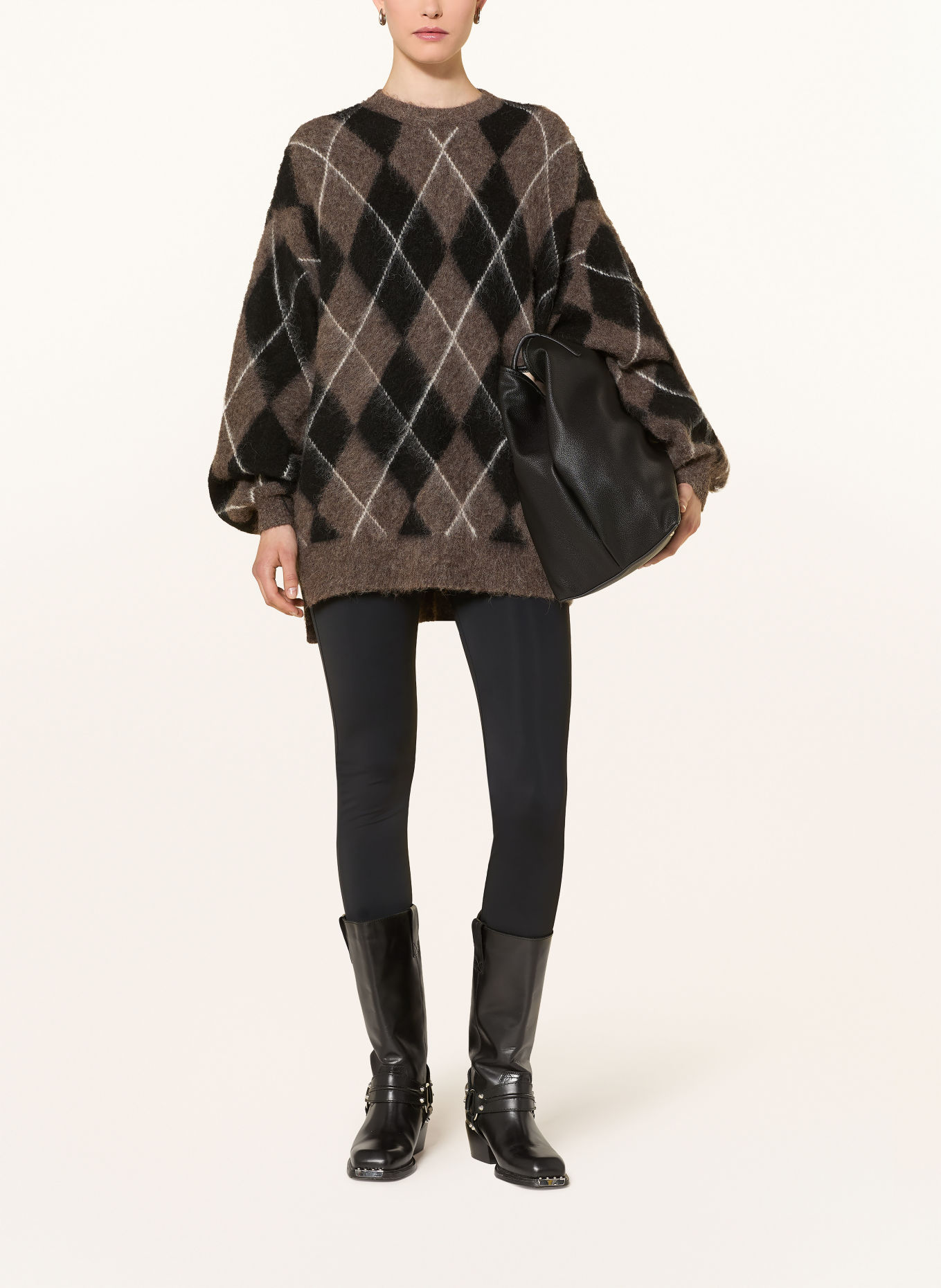 GESTUZ Oversized-Pullover GZSIDA mit Alpaka: BRAUN / WEISS / SCHWARZ