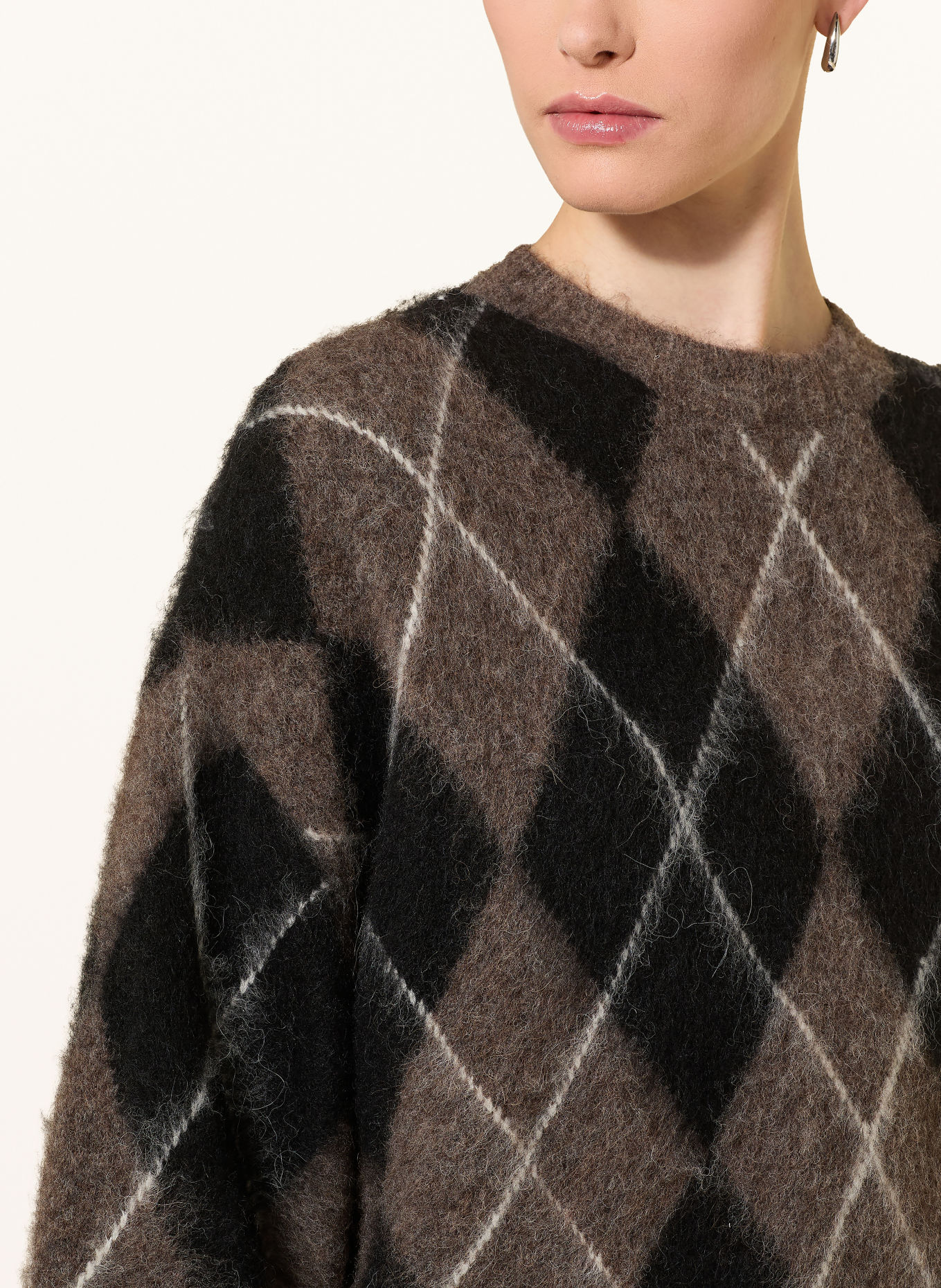 GESTUZ Oversized-Pullover GZSIDA mit Alpaka: BRAUN / WEISS / SCHWARZ