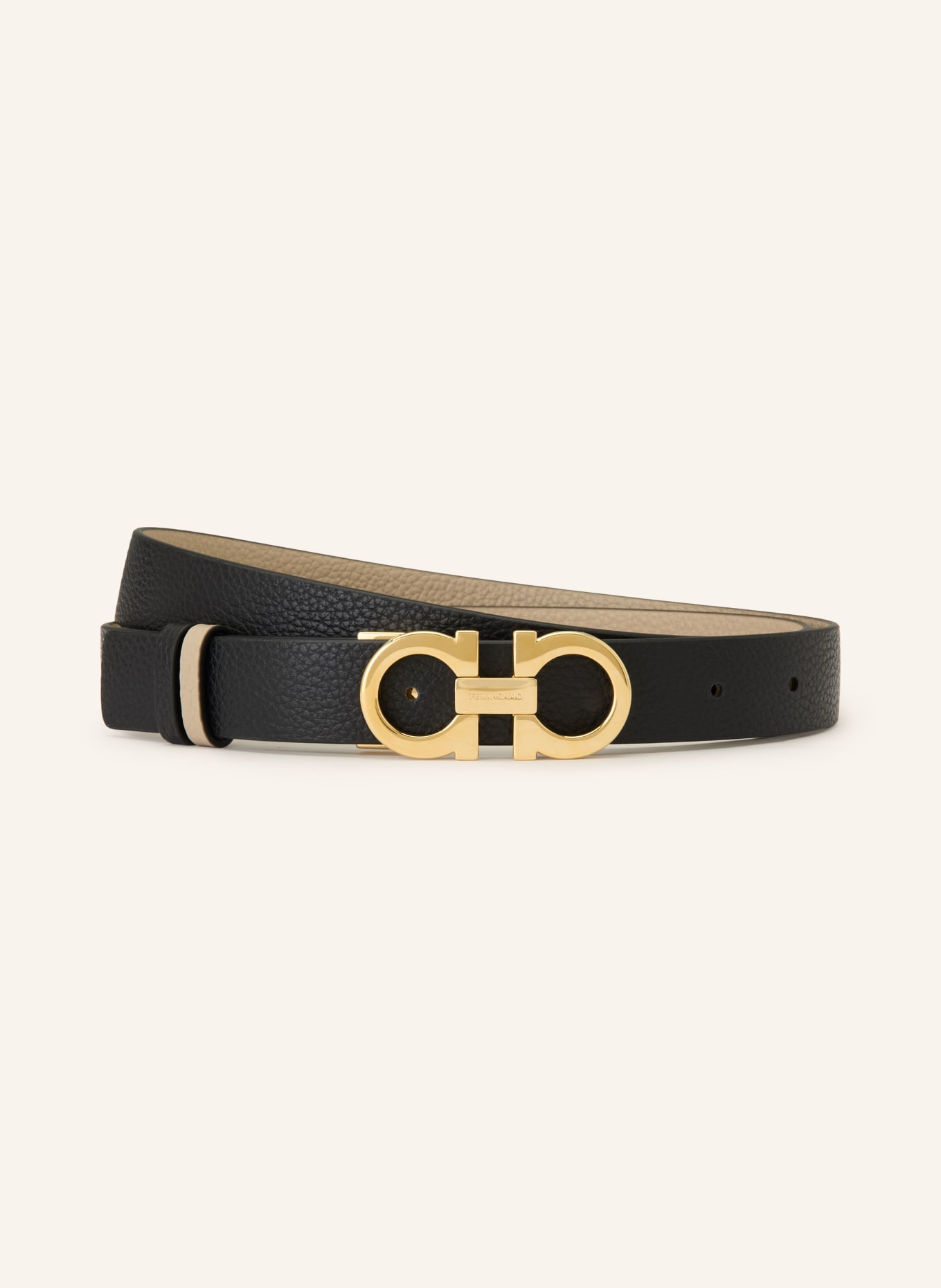 FERRAGAMO Reversible leather belt: TAUPE / GOLD / BLACK