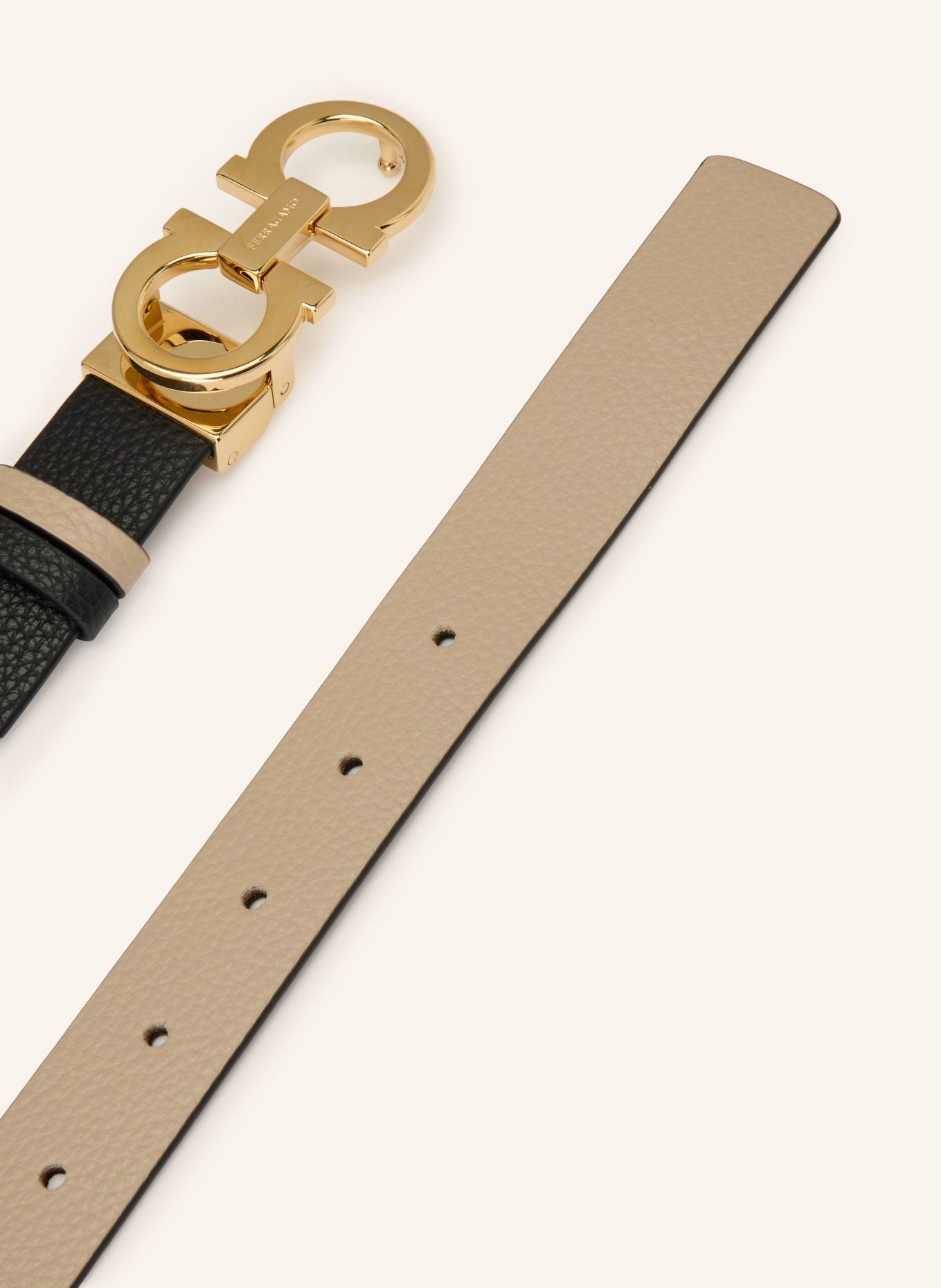 FERRAGAMO Reversible leather belt: TAUPE / GOLD / BLACK