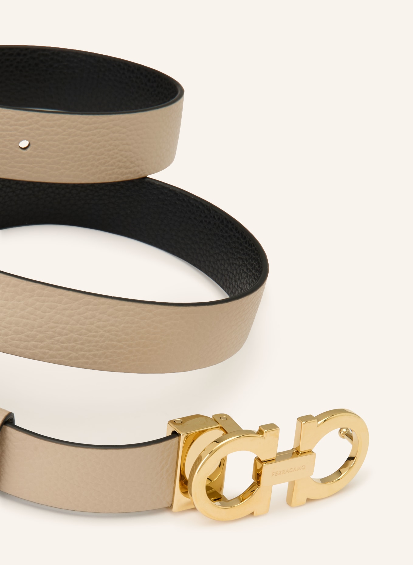 FERRAGAMO Reversible leather belt: TAUPE / GOLD / BLACK