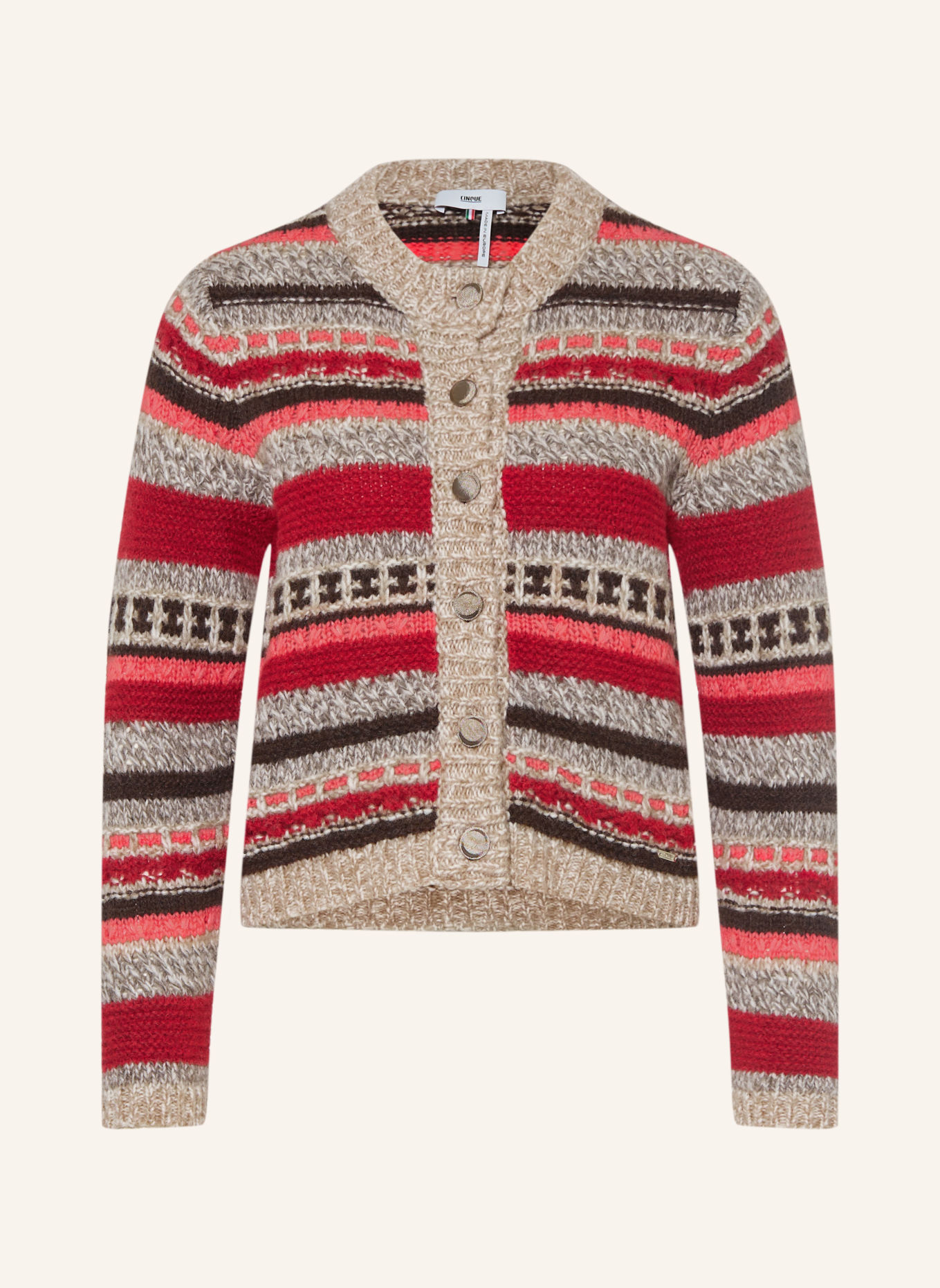 CINQUE CICHANA Cardigan: DARK RED / DARK BROWN / TAUPE