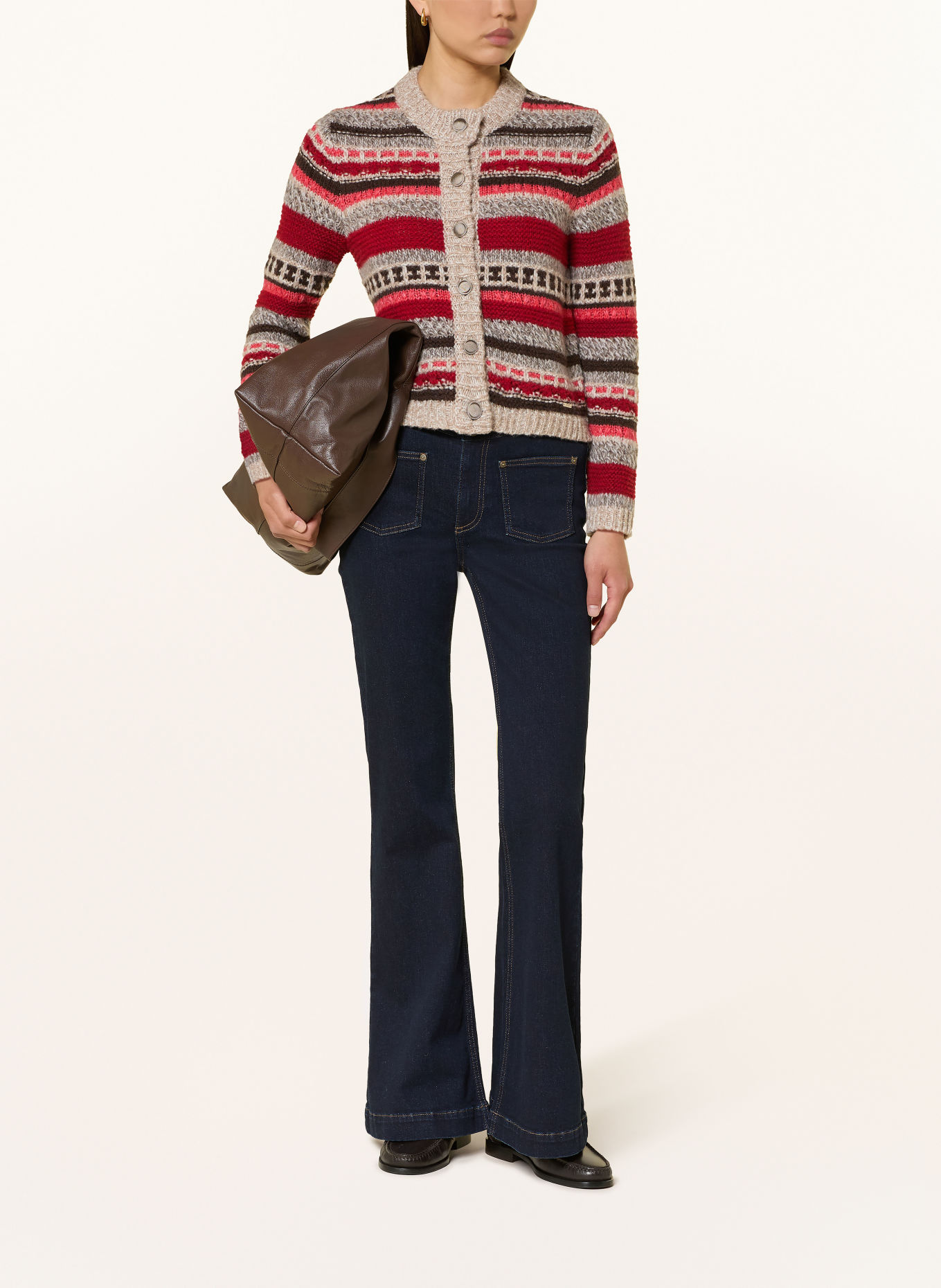 CINQUE CICHANA Cardigan: DARK RED / DARK BROWN / TAUPE