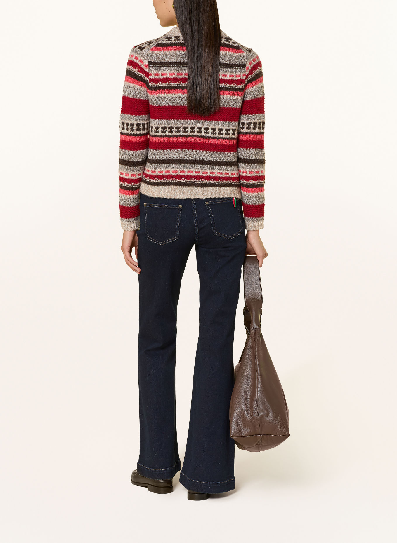 CINQUE CICHANA Cardigan: DARK RED / DARK BROWN / TAUPE