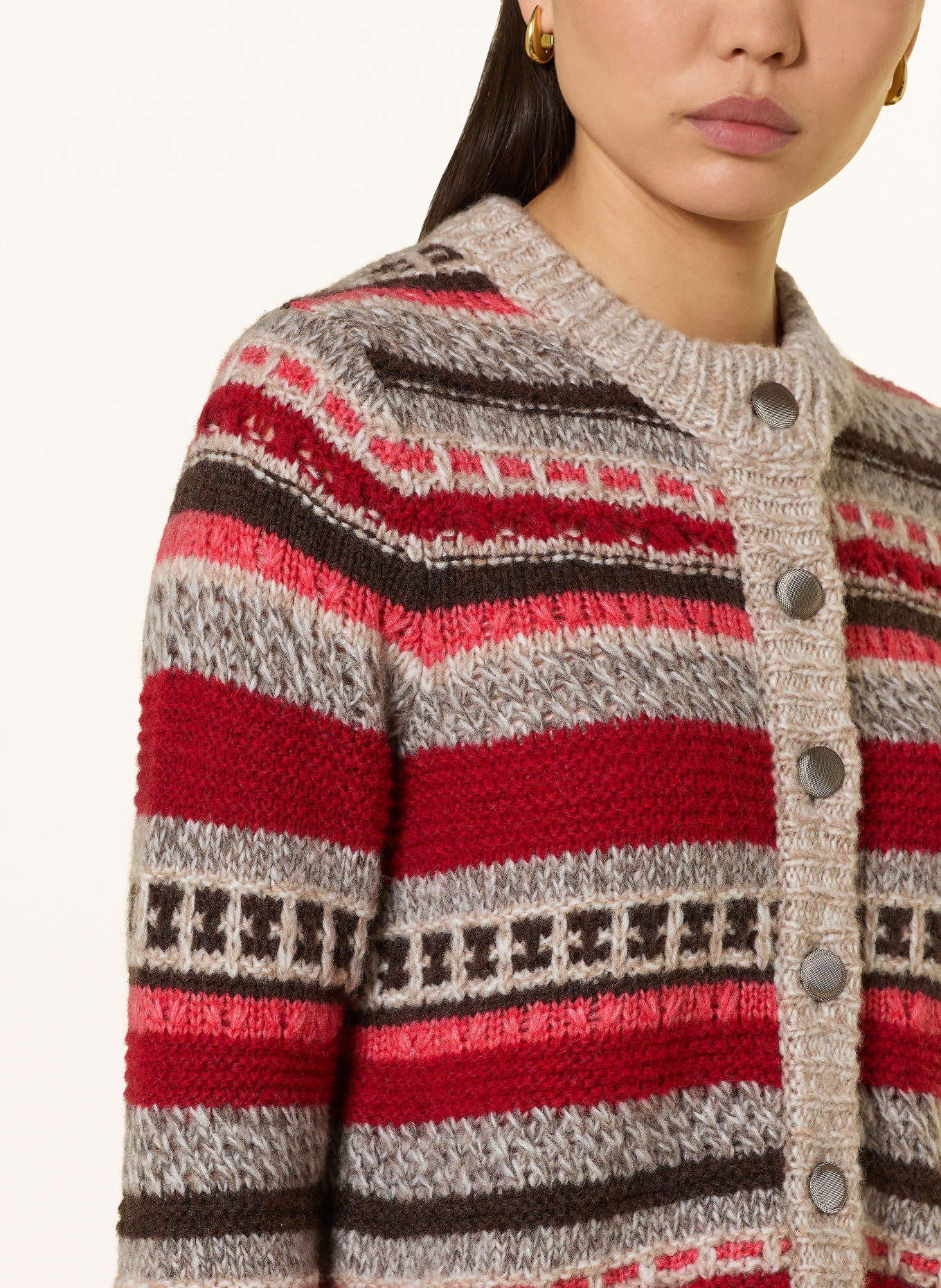 CINQUE CICHANA Cardigan: DARK RED / DARK BROWN / TAUPE