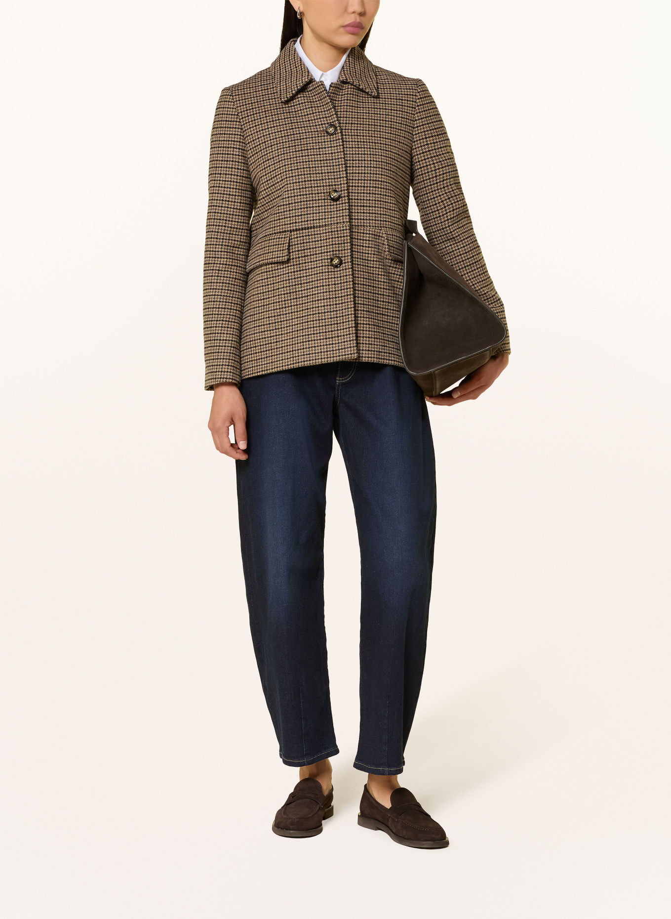 CINQUE CILEONORE-jasje van flanel: BEIGE / MARRON FONCÉ / DONKERBLAUW