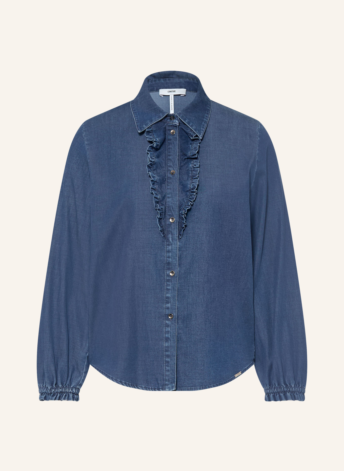 CINQUE Hemdbluse CIPHILIPO in Jeansoptik mit Rüschen: DUNKELBLAU