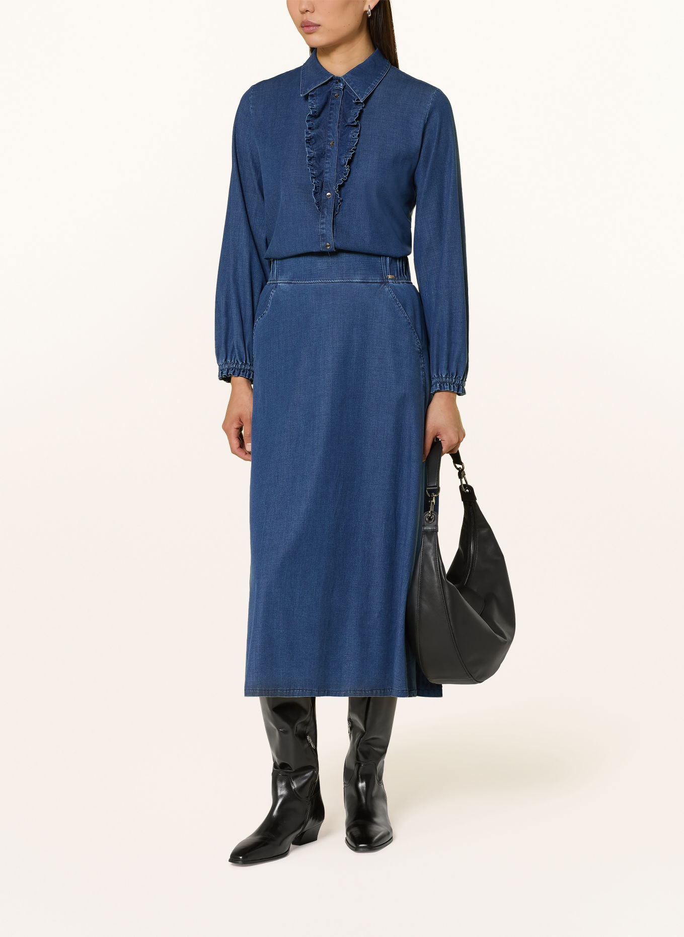CINQUE Hemdbluse CIPHILIPO in Jeansoptik mit Rüschen: DUNKELBLAU