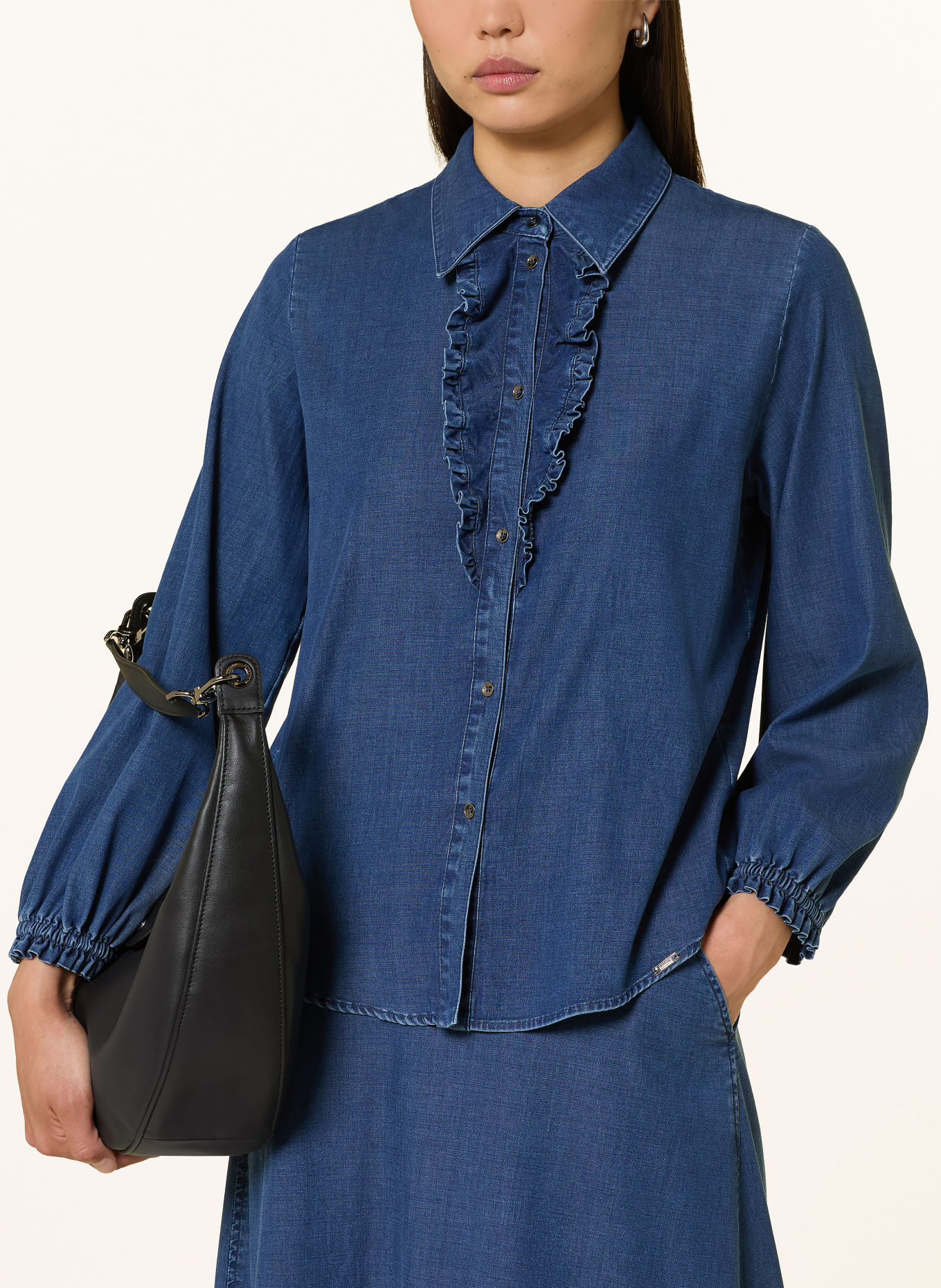 CINQUE Hemdbluse CIPHILIPO in Jeansoptik mit Rüschen: DUNKELBLAU