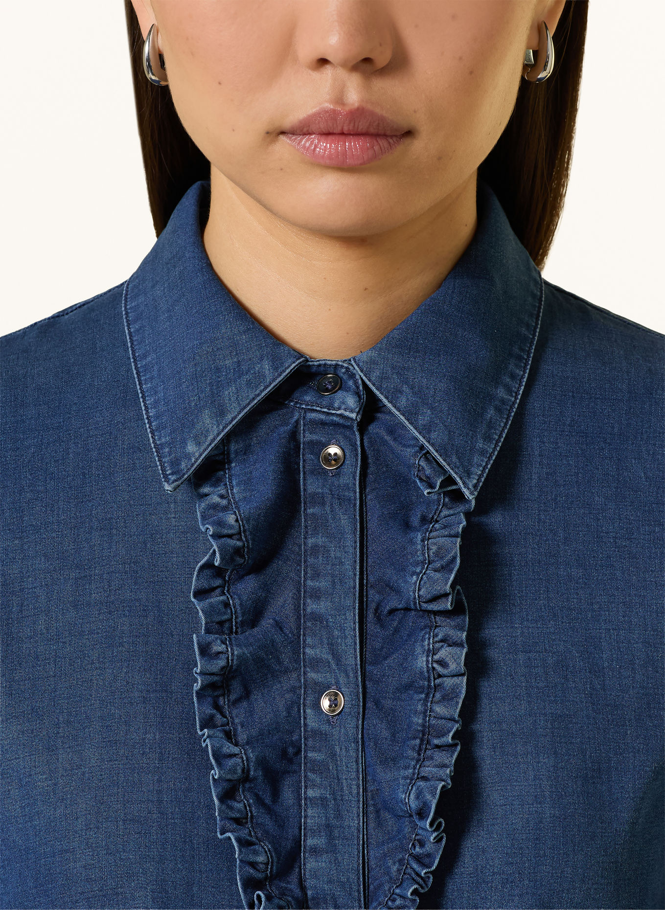 CINQUE Hemdbluse CIPHILIPO in Jeansoptik mit Rüschen: DUNKELBLAU