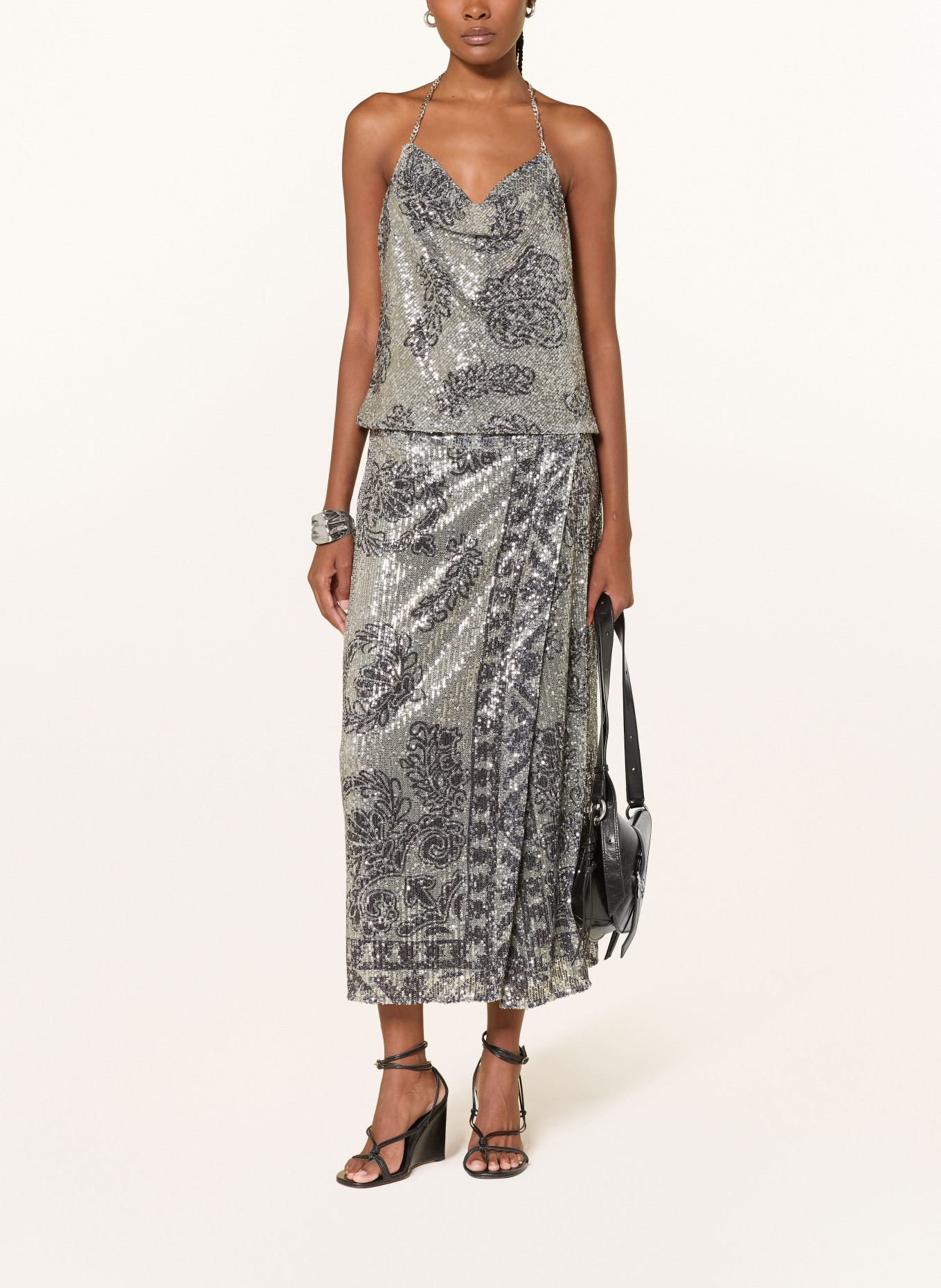 ba&sh Wickelrock SILVIA mit Pailletten: SCHWARZ / SILBER