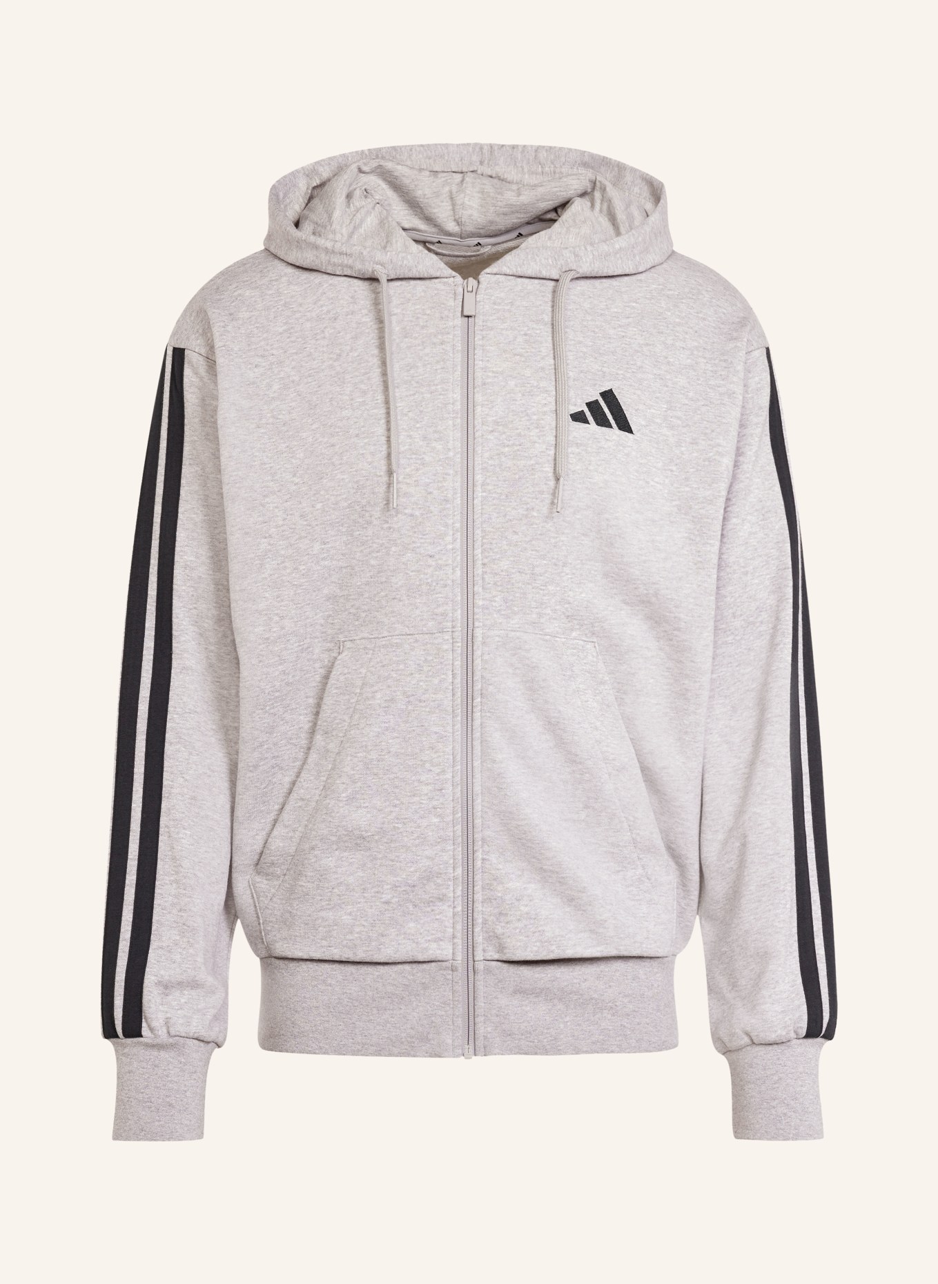adidas Sweatjacke ESSENTIALS 3-STREIFEN FRENCH TERRY: GRAU / SCHWARZ