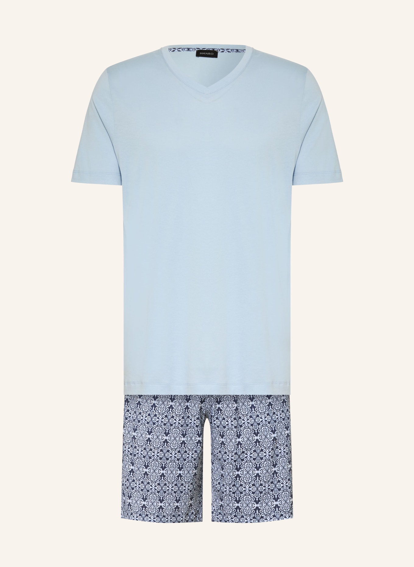 HANRO NIGHT &amp; DAY Shorty Pajamas: LIGHT BLUE / DARK BLUE / WHITE