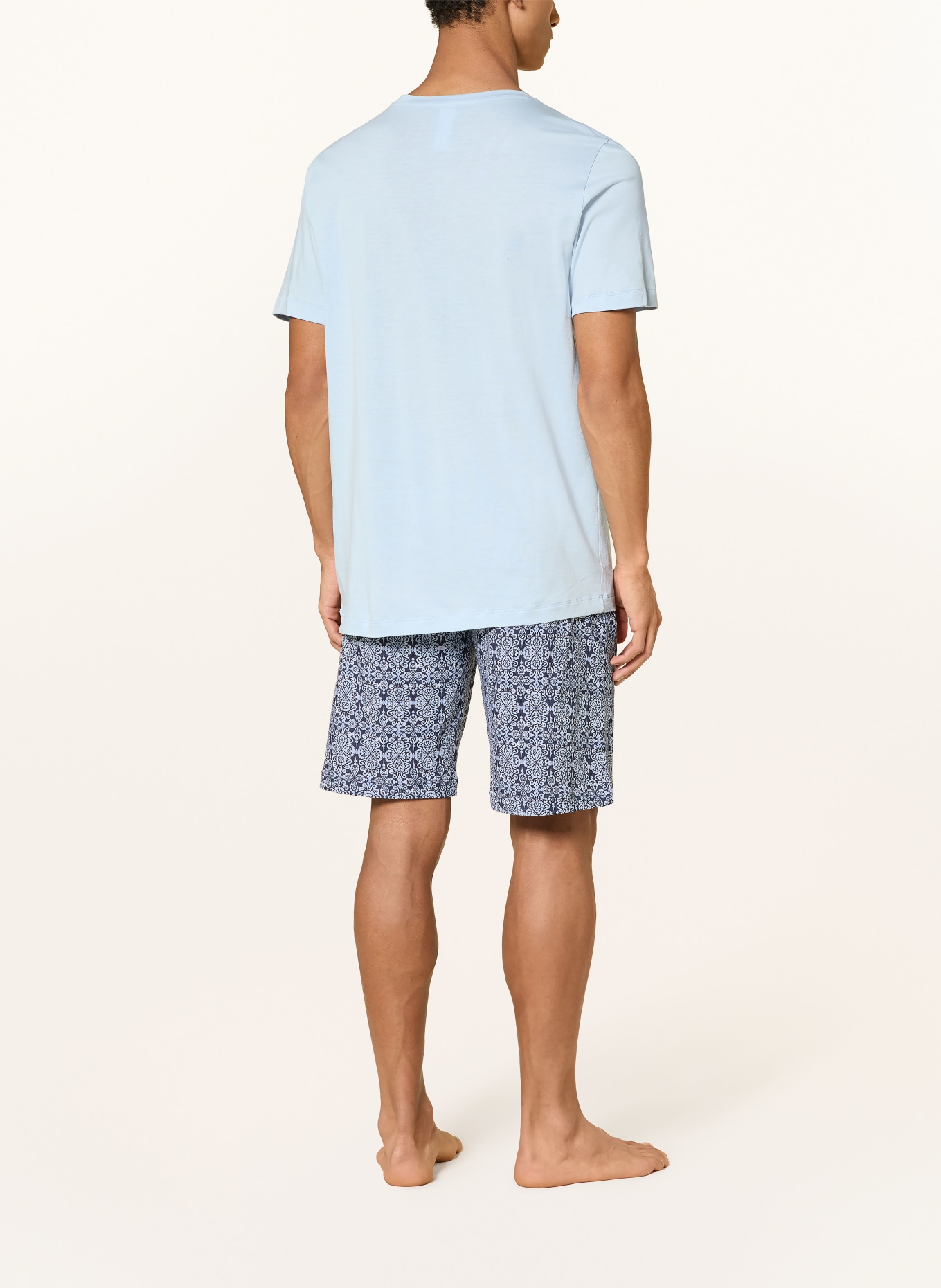 HANRO NIGHT &amp; DAY Shorty Pajamas: LIGHT BLUE / DARK BLUE / WHITE