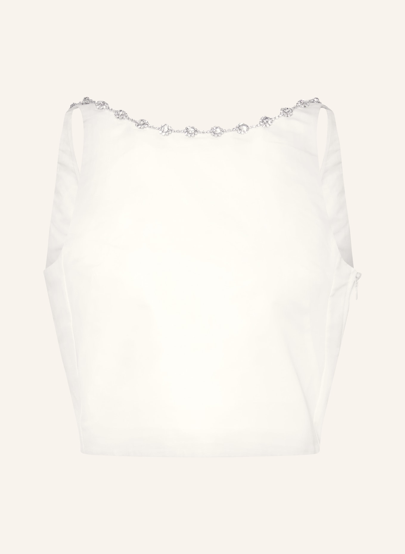 maje Cropped-Top aus Satin mit Schmucksteinen: WEISS / SILBER