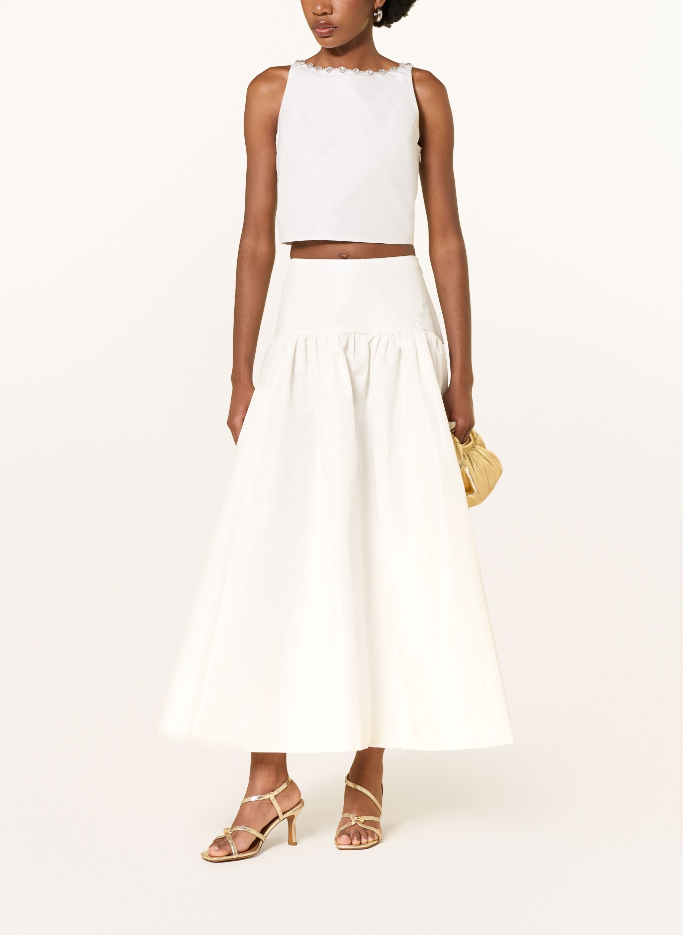maje Cropped-Top aus Satin mit Schmucksteinen: WEISS / SILBER