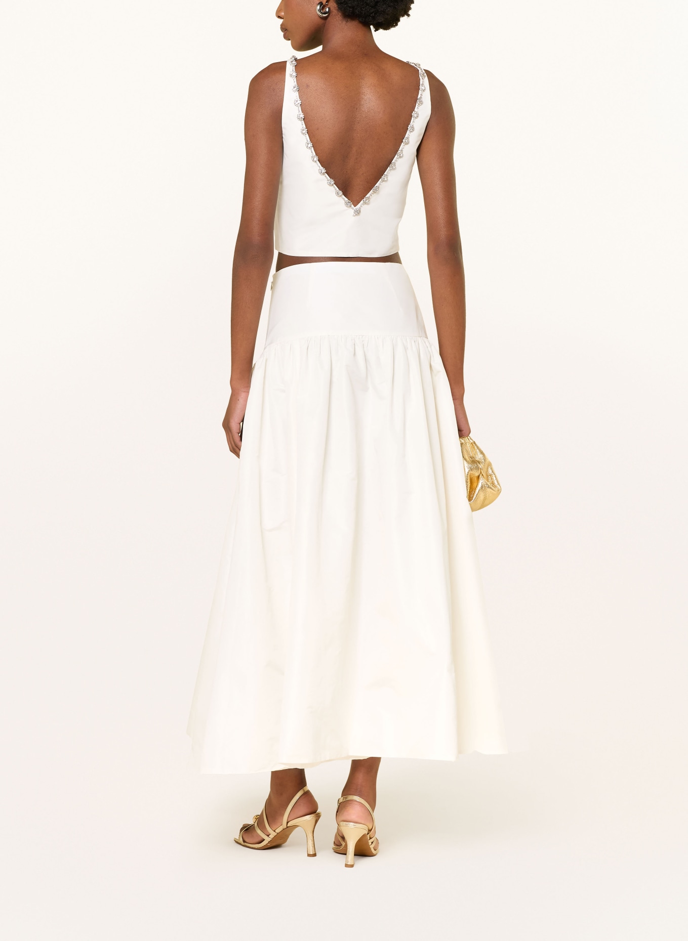 maje Cropped-Top aus Satin mit Schmucksteinen: WEISS / SILBER