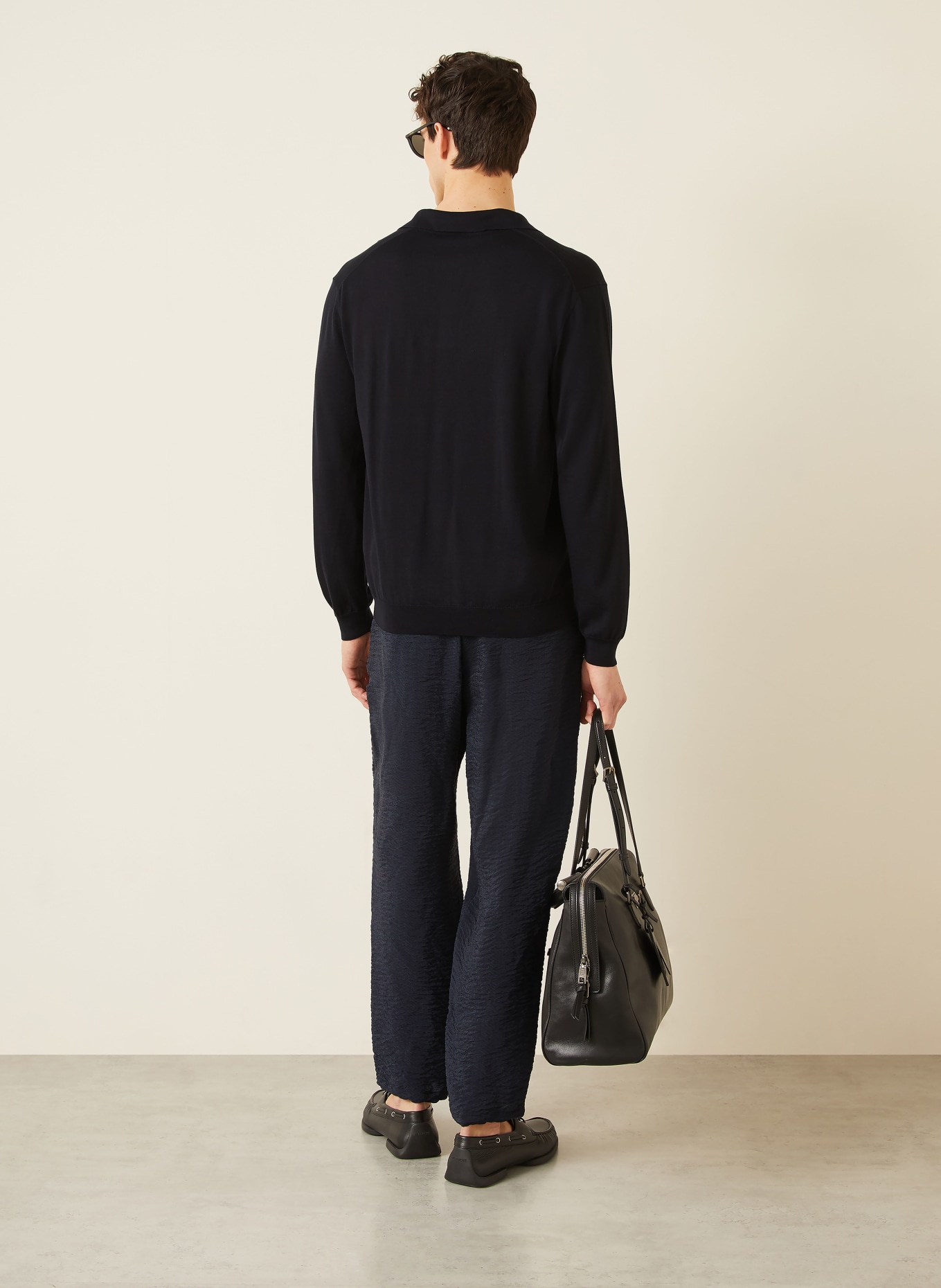 GIORGIO ARMANI Knit polo shirt with silk: DARK BLUE