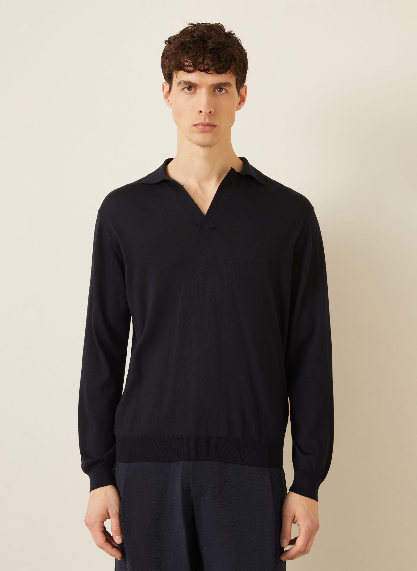 GIORGIO ARMANI Knit polo shirt with silk: DARK BLUE
