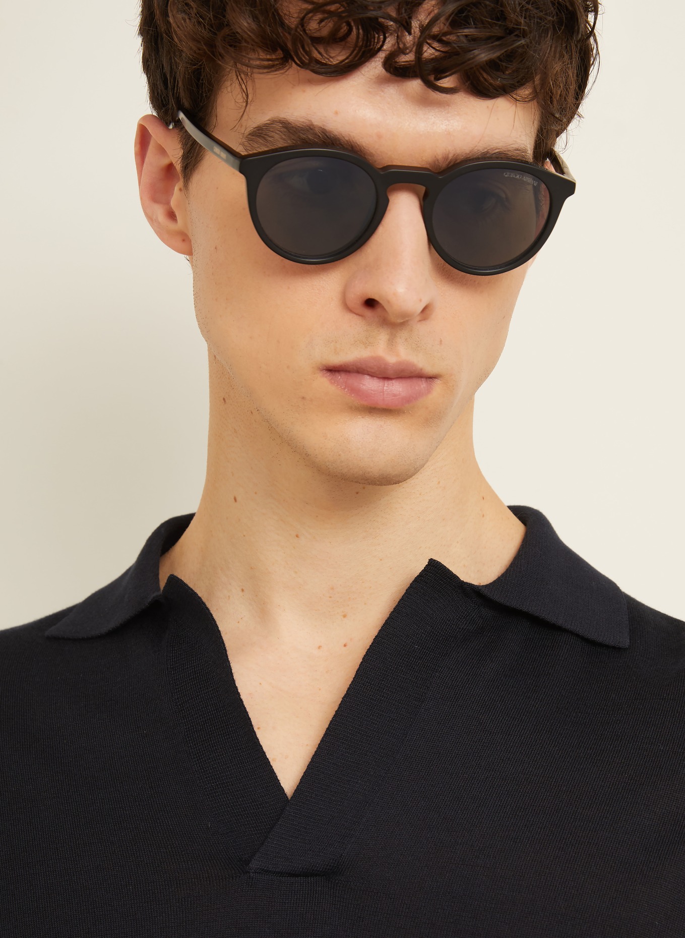 GIORGIO ARMANI Knit polo shirt with silk: DARK BLUE