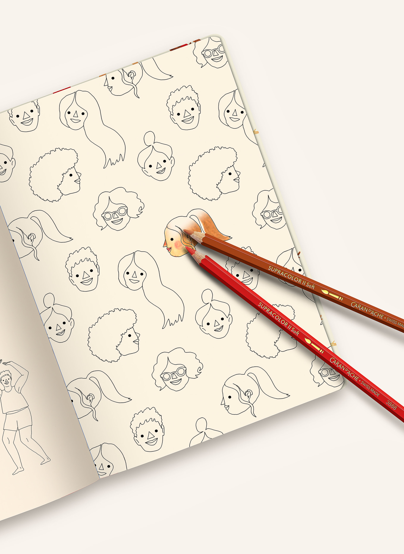 CARAN d'ACHE Malbuch NINA COSFORD: CREME / DUNKELBRAUN / ROT