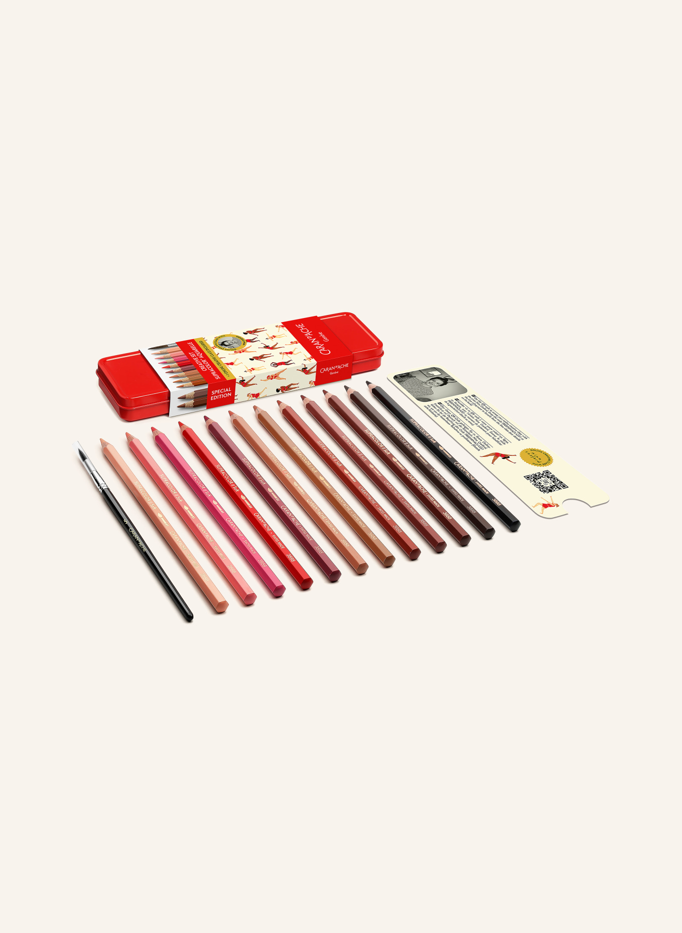 CARAN d'ACHE Zestaw 12 kredek akwarelowych SUPRACOLOR: CZERWONY / JASNOBRĄZOWY / CIEMNOBRĄZOWY