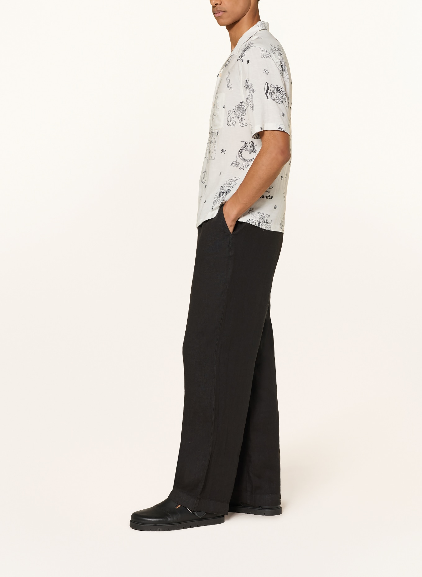 ALLSAINTS SHARP Straight Fit Linen Pants: BLACK