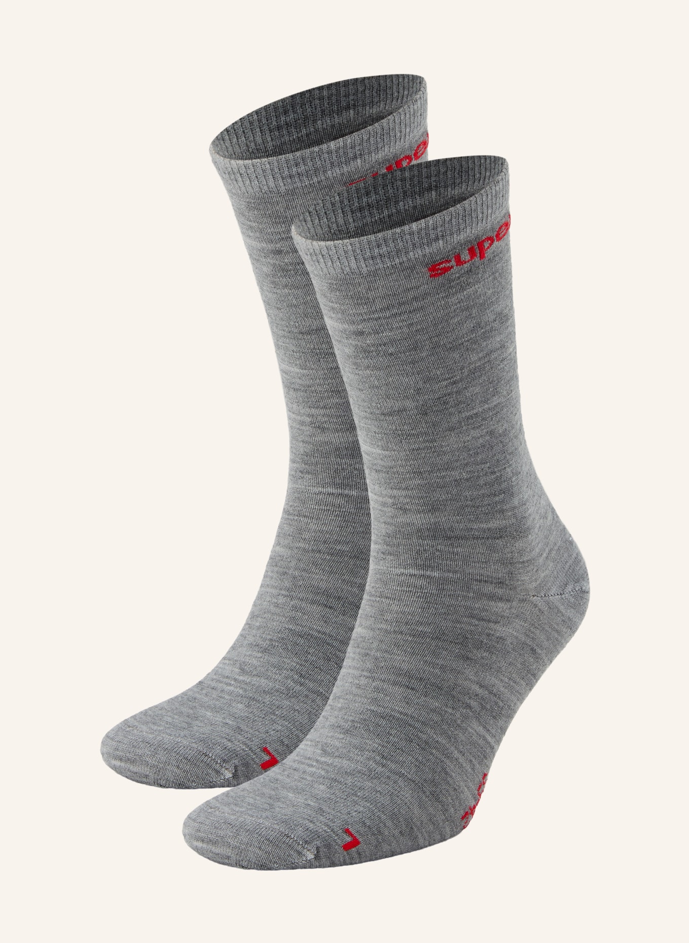 super.natural 2-Pack ALL DAY Trekking Socks: GRAY / RED