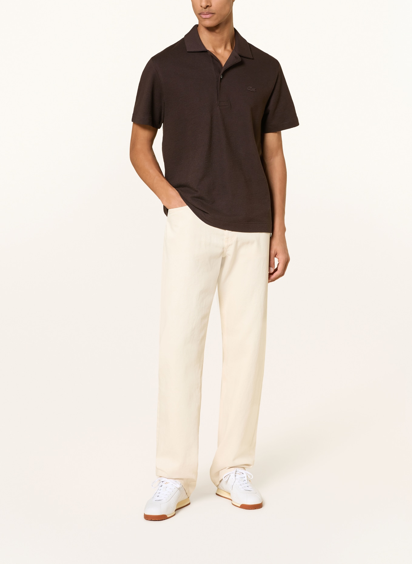 LACOSTE Sweter polo: CIEMNOBRĄZOWY