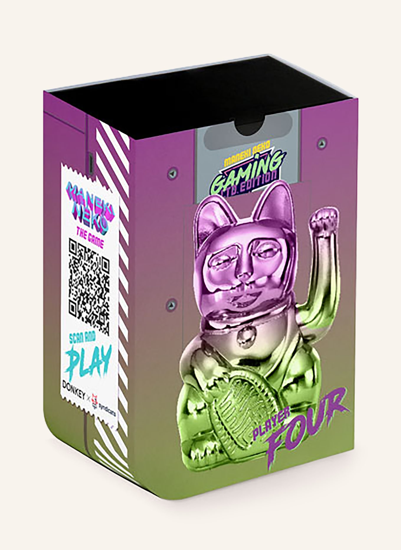 DONKEY Dekofigur LUCKY CAT PLAYER FOUR: GRÜN / PINK