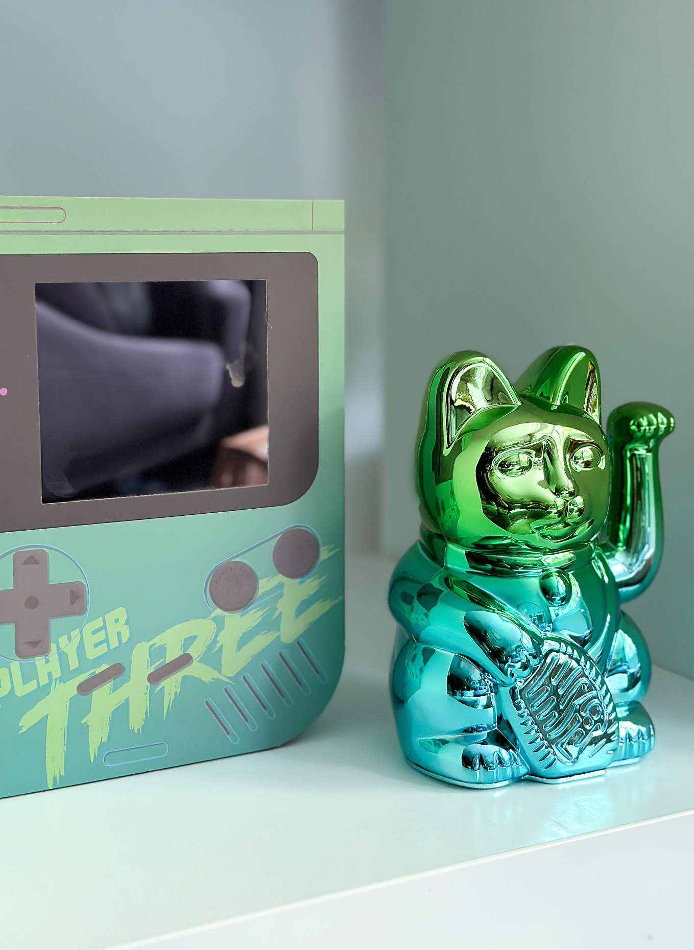 DONKEY Dekofigur LUCKY CAT PLAYER THREE: GRÜN / MINT