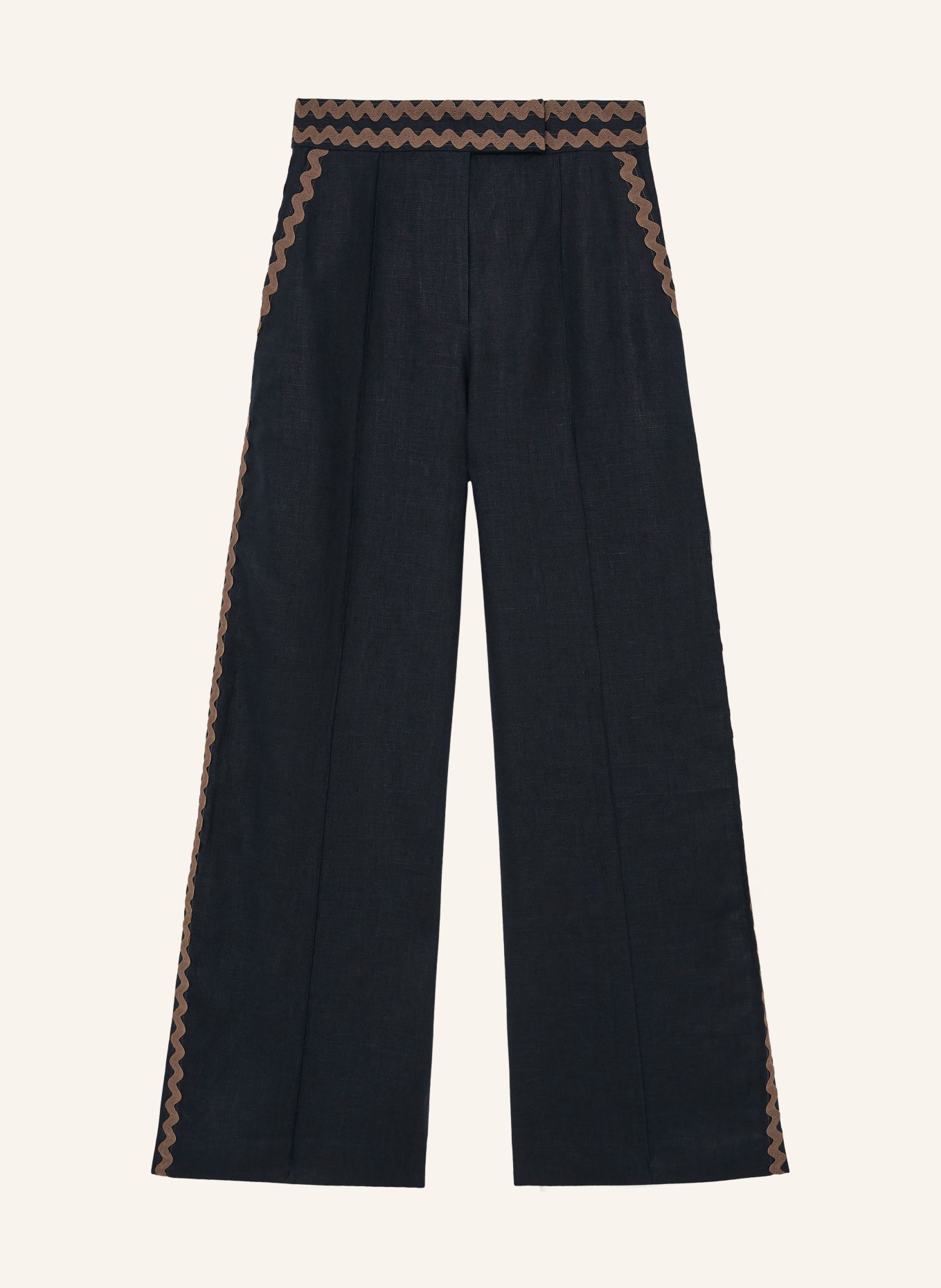 REISS Spodnie lniane MILA: GRANATOWY / BRĄZOWY