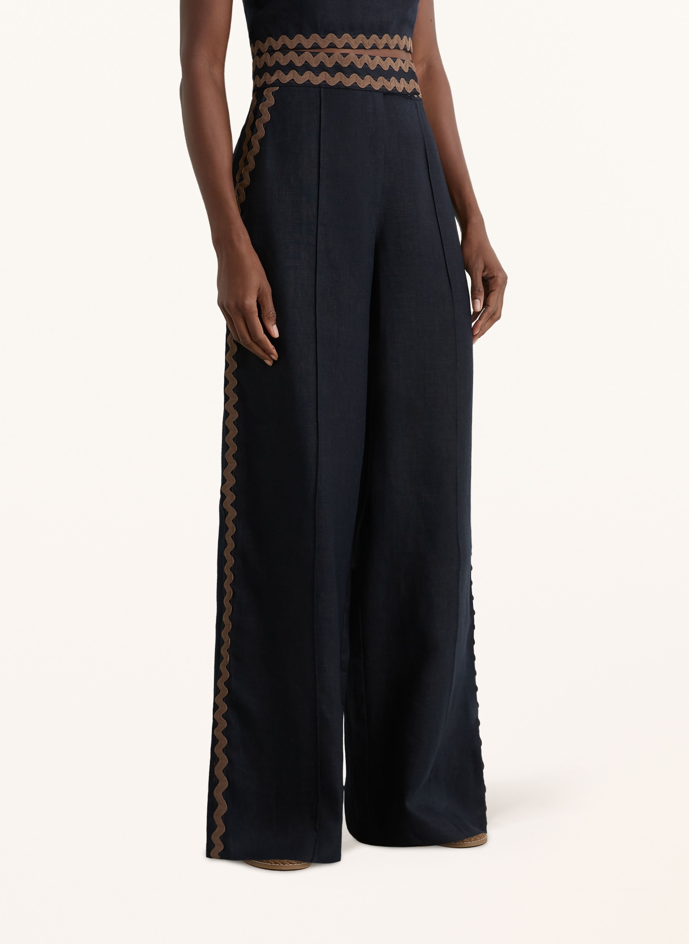 REISS Spodnie lniane MILA: GRANATOWY / BRĄZOWY