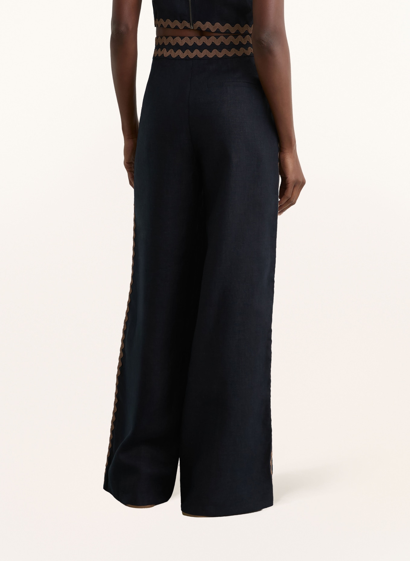 REISS Spodnie lniane MILA: GRANATOWY / BRĄZOWY