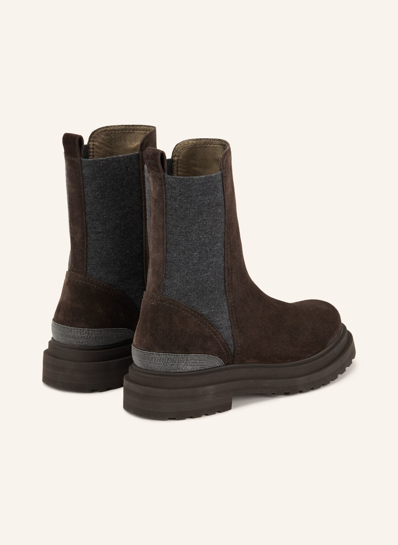 BRUNELLO CUCINELLI Chelsea-Boots mit Schmucksteinen: DUNKELBRAUN / DUNKELGRAU