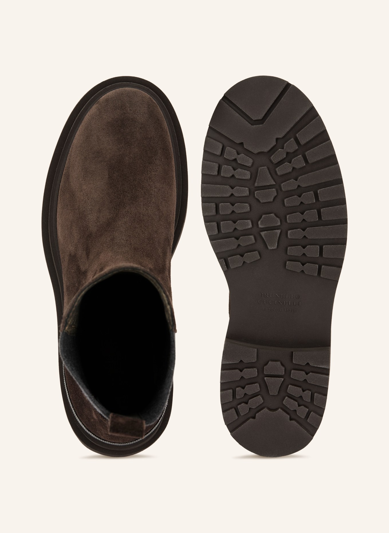 BRUNELLO CUCINELLI Chelsea-Boots mit Schmucksteinen: DUNKELBRAUN / DUNKELGRAU