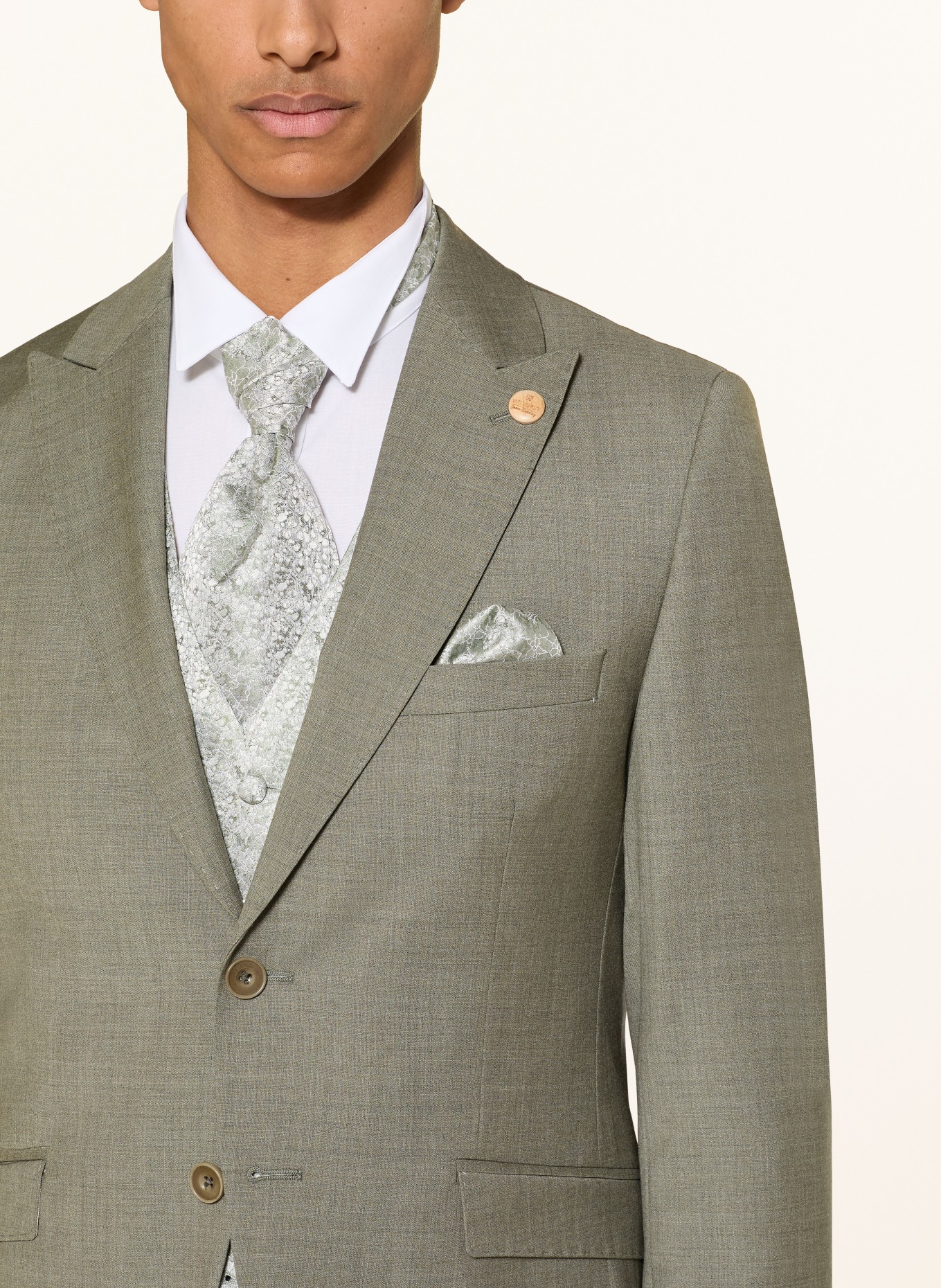 WILVORST Set: Krawatte und Einstecktuch: GRÜN / SILBER