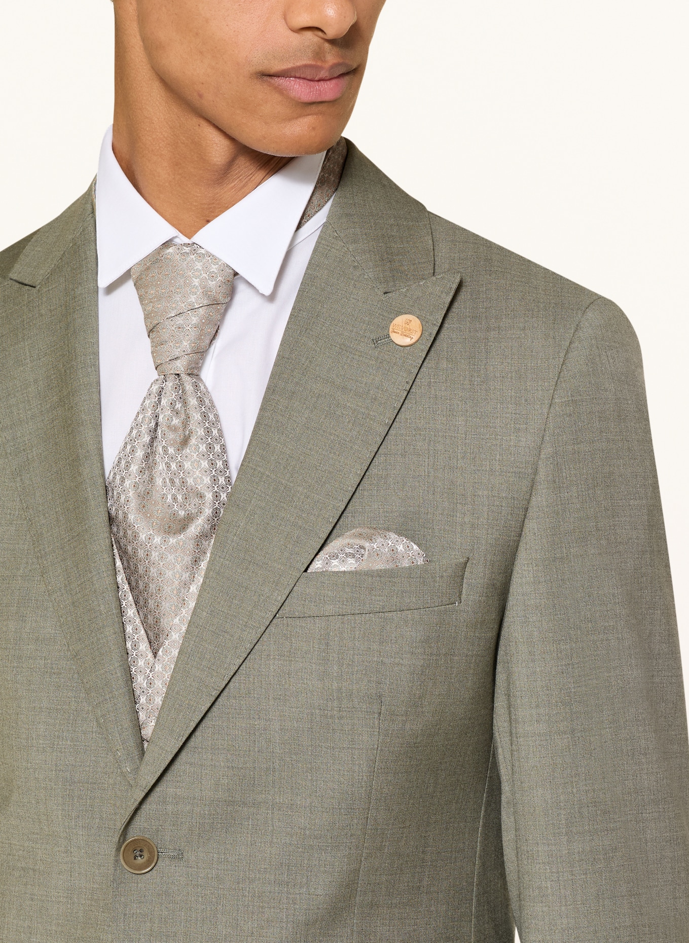 WILVORST Set: Krawatte und Einstecktuch: BEIGE / MINT