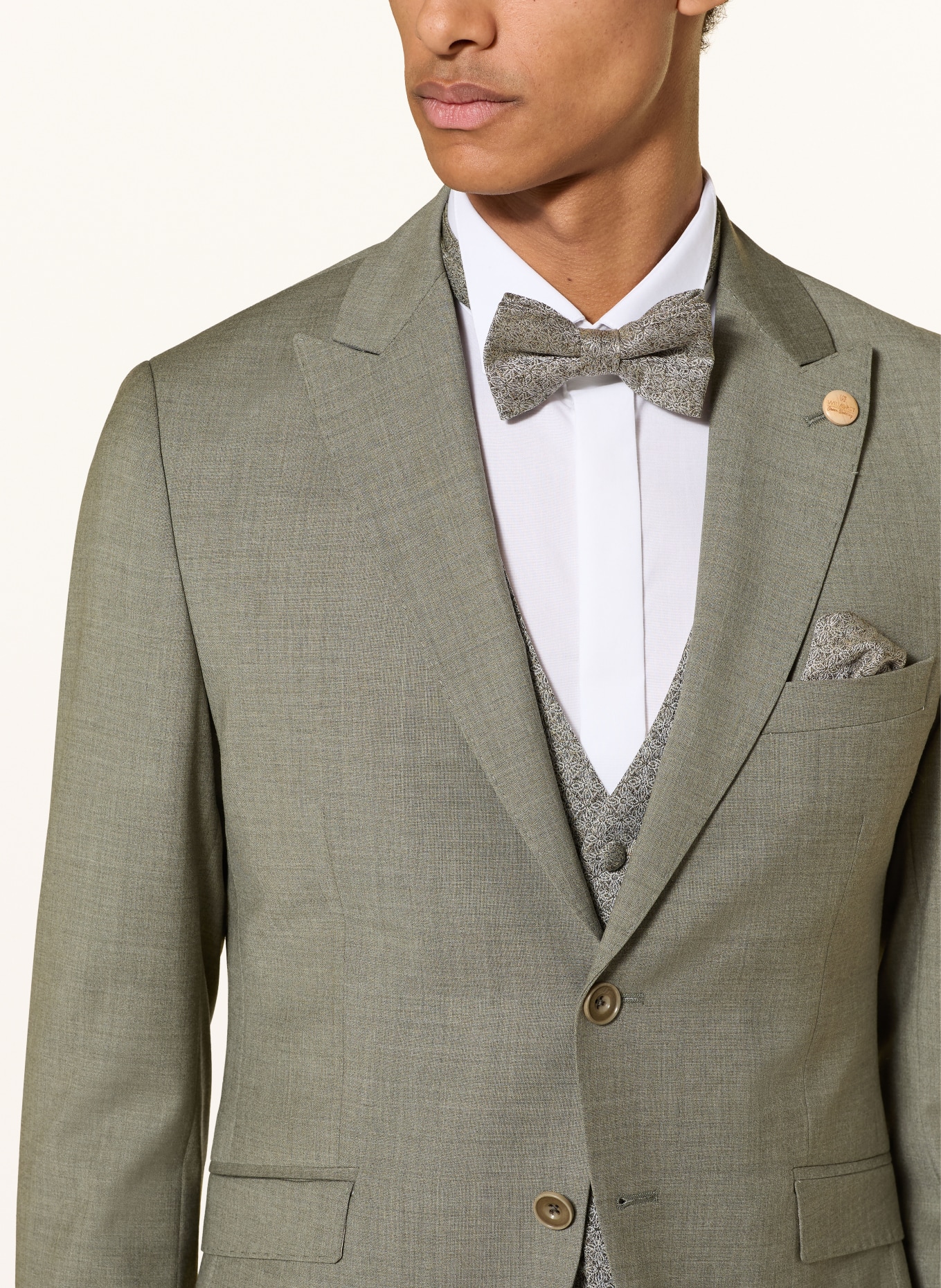 WILVORST Set: Bow tie and pocket square: KHAKI / WHITE