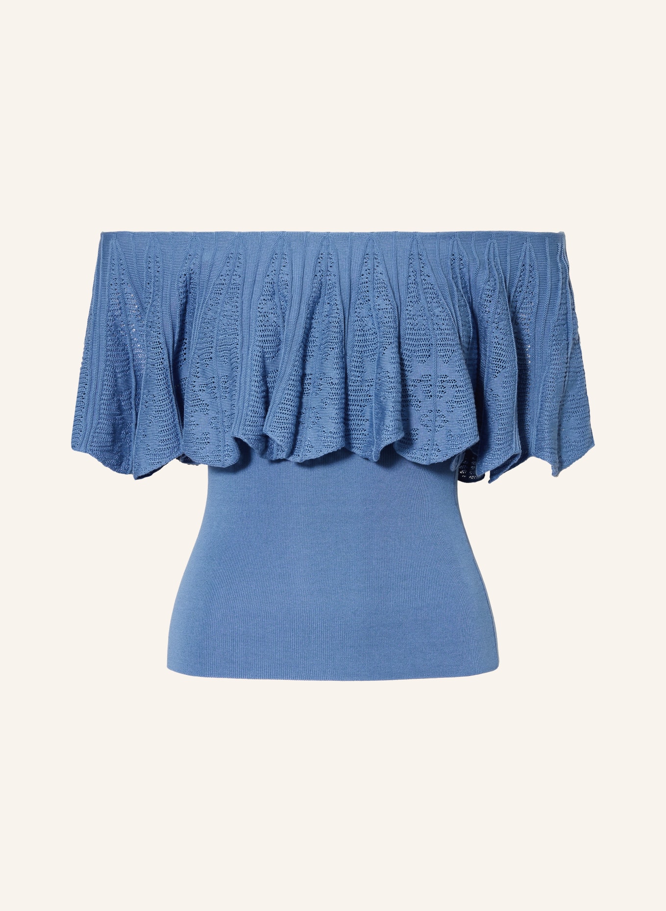 ba&sh Off-Shoulder-Stricktop SALDA mit Volants: BLAU
